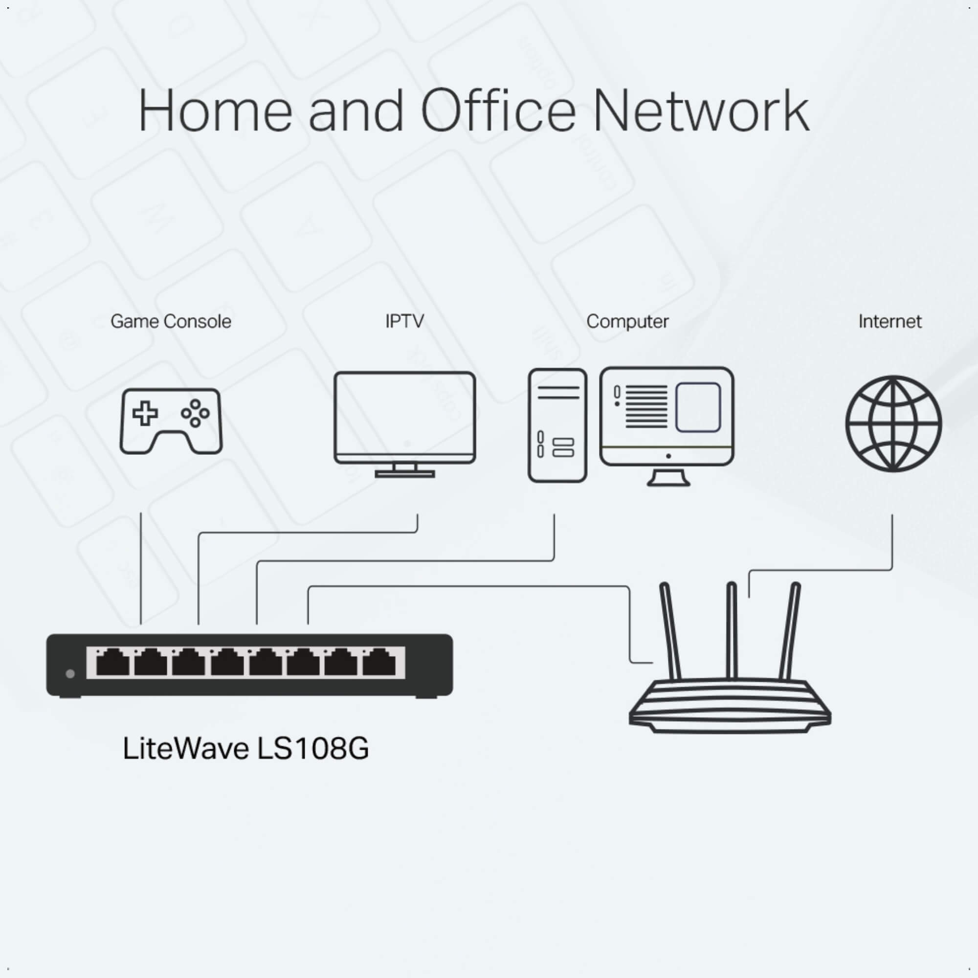 Switch Gigabit de Mesa com 8 portas LS108G LiteWave RJ45 10/100/1000Mbps TP-LINK - TPN0214