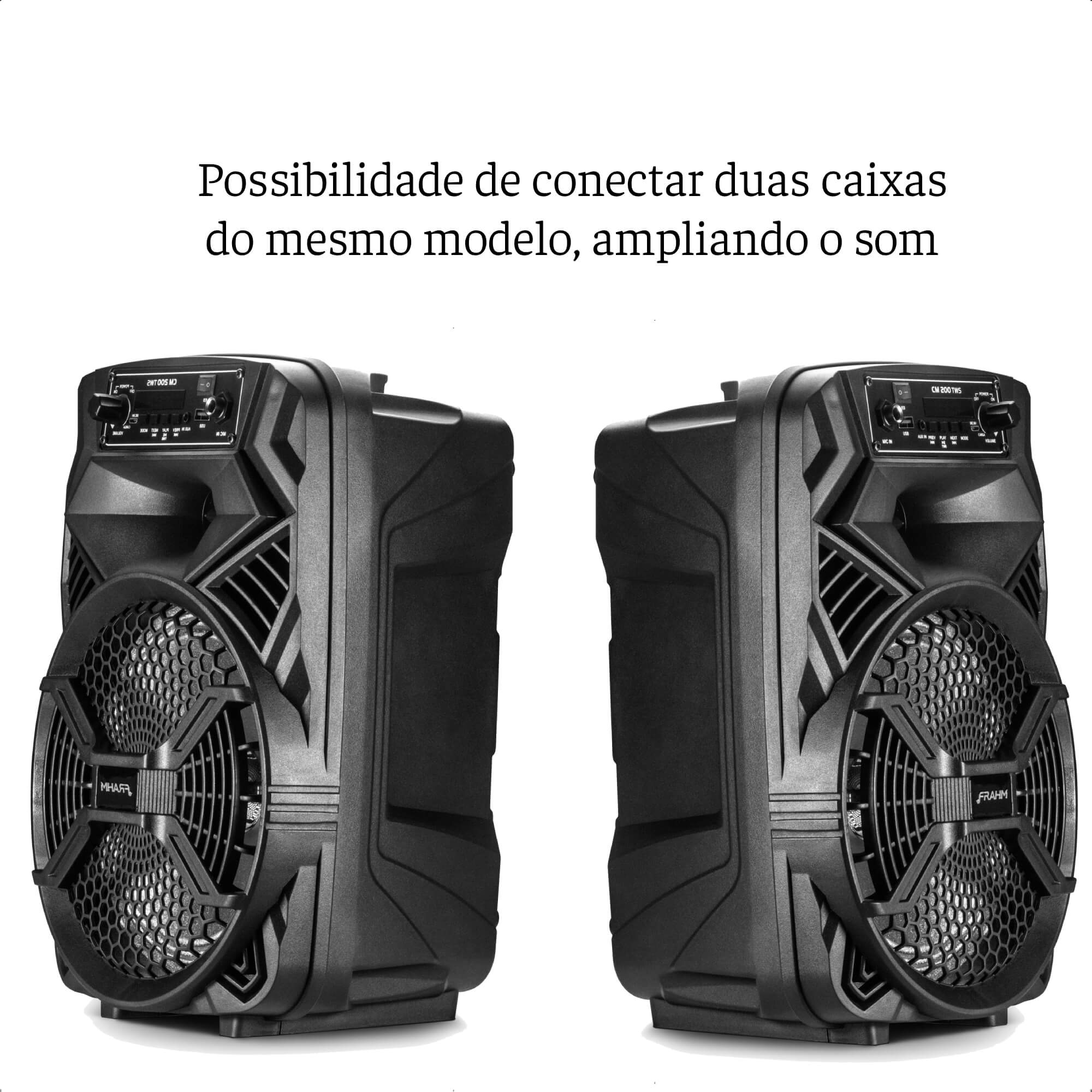 Caixa de som Frahm Ativa 200W RMS Plástica de 8 pol. Bluetooth Usb Bivolt P2 CM 200 TWS - 31717