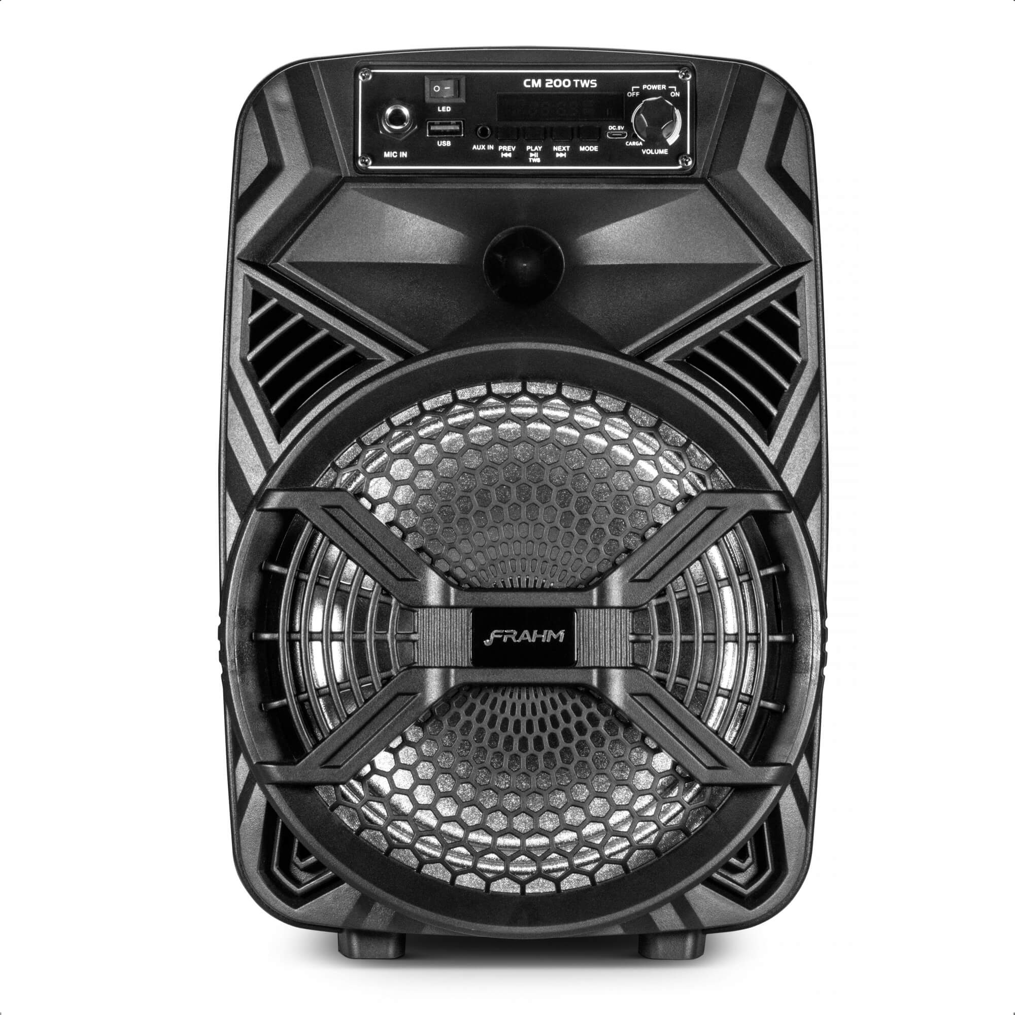 Caixa de som Frahm Ativa 200W RMS Plástica de 8 pol. Bluetooth Usb Bivolt P2 CM 200 TWS - 31717