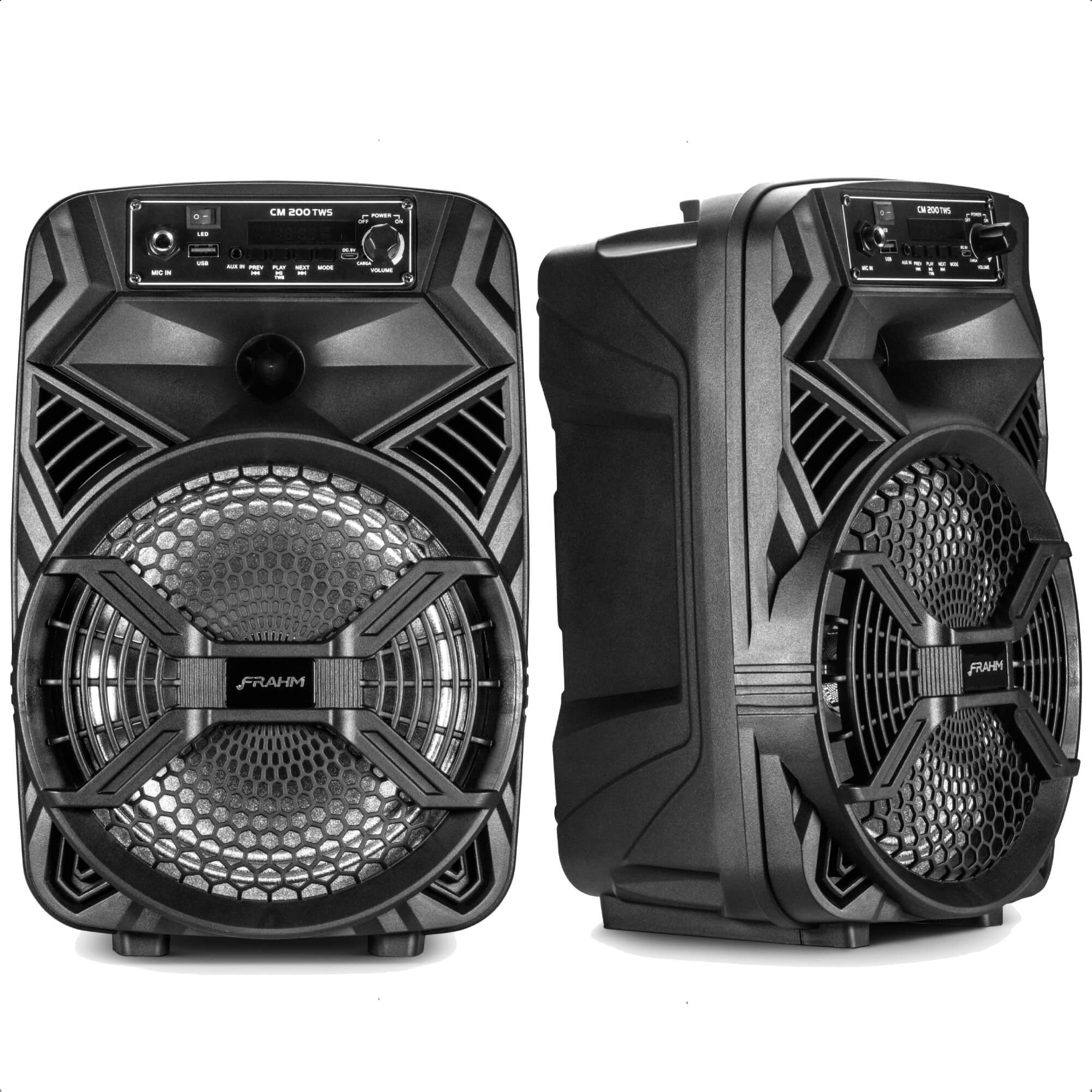 Caixa de som Frahm Ativa 200W RMS Plástica de 8 pol. Bluetooth Usb Bivolt P2 CM 200 TWS - 31717