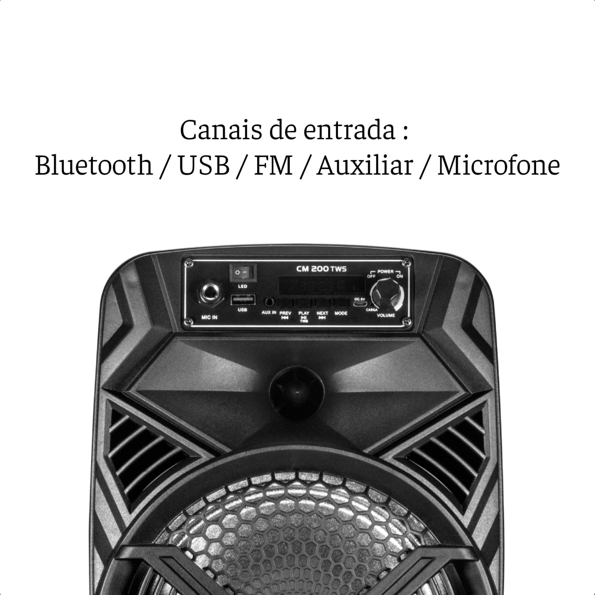 Caixa de som Frahm Ativa 200W RMS Plástica de 8 pol. Bluetooth Usb Bivolt P2 CM 200 TWS - 31717