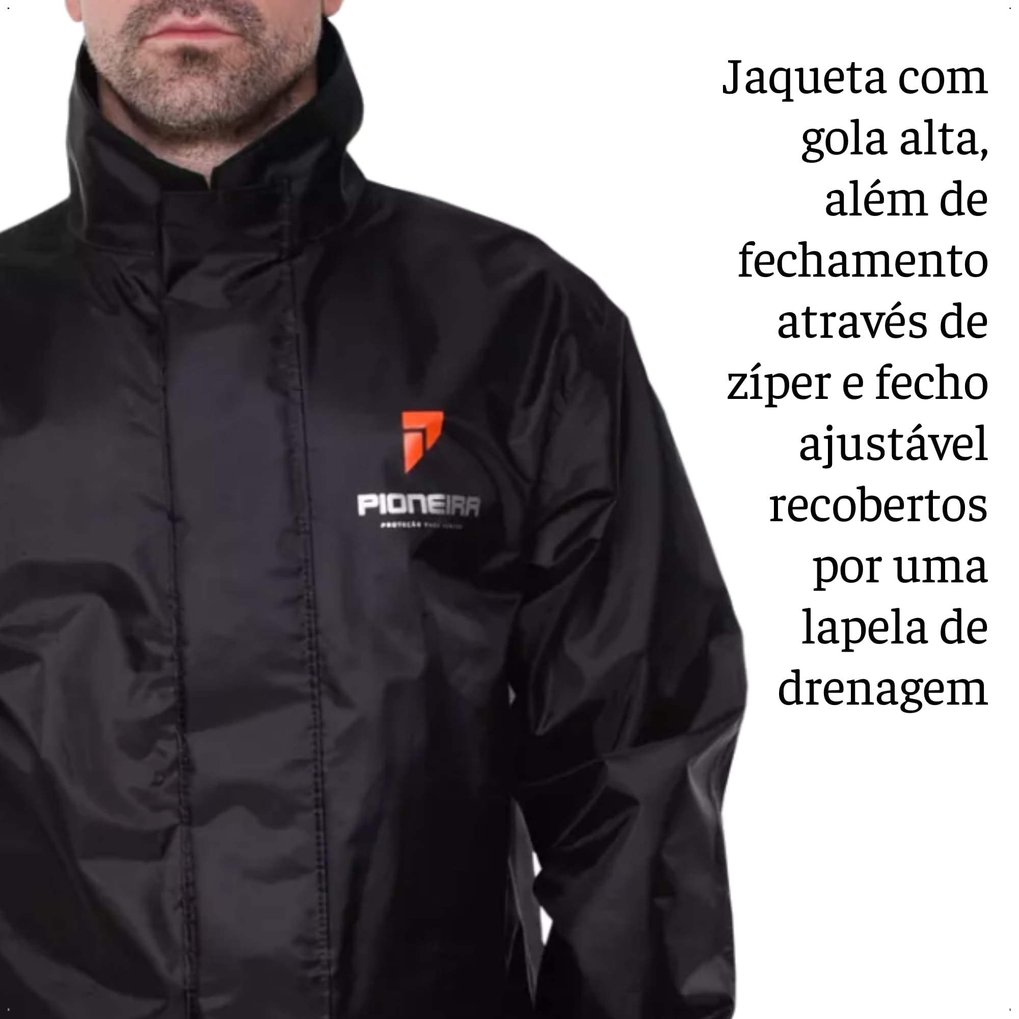 Conjunto Capa de Chuva Motoqueiro Tam P Nylon 0,20mm Urban Masculino Gola Pioneira-1801-M-PRE-P