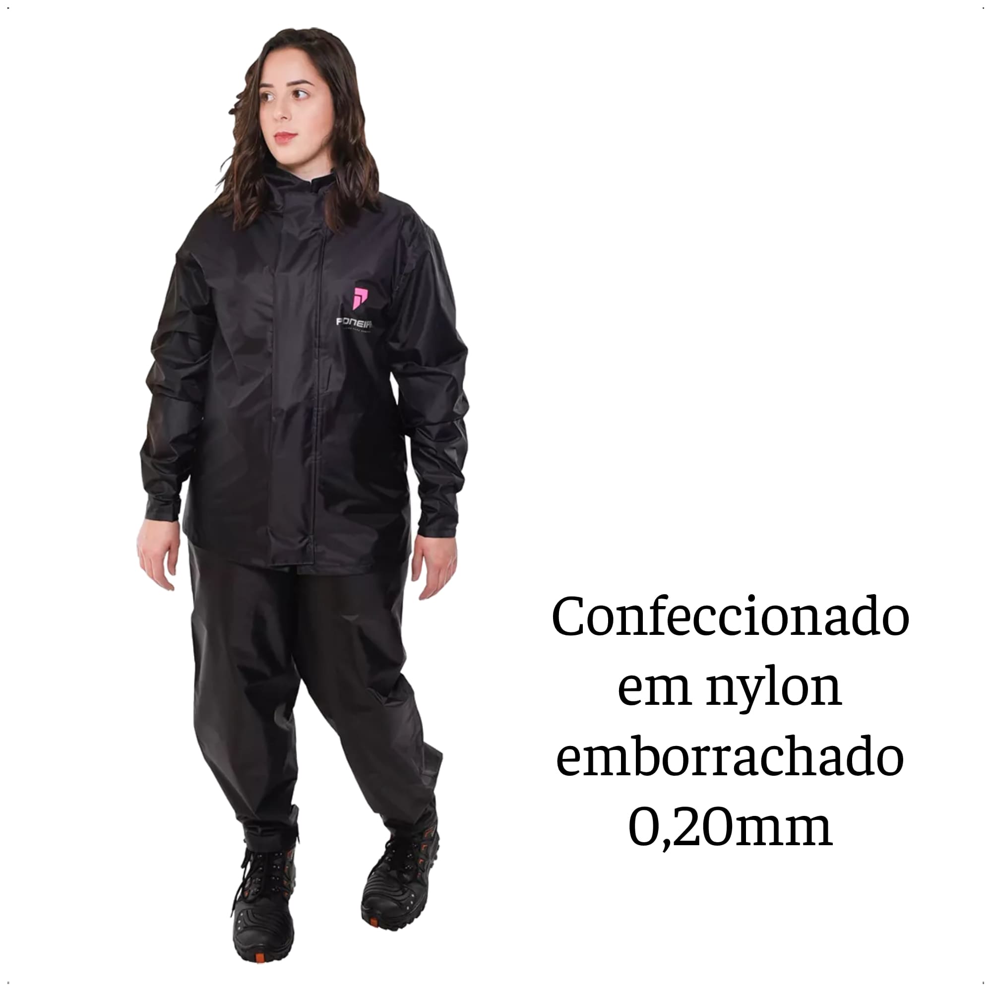 Conjunto Capa de Chuva Feminino Tam P Impermeável Motoqueiro Nylon 0,20mm Pioneira - 1801-F-PRE-P