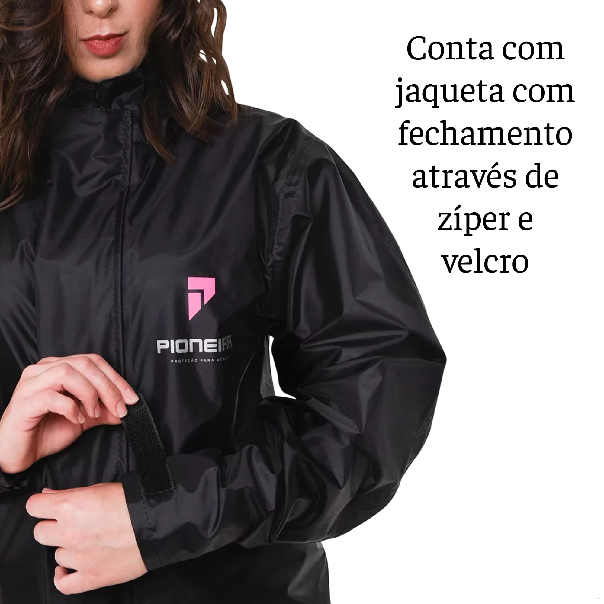 Conjunto Capa de Chuva Feminino Tam P Impermeável Motoqueiro Nylon 0,20mm Pioneira - 1801-F-PRE-P