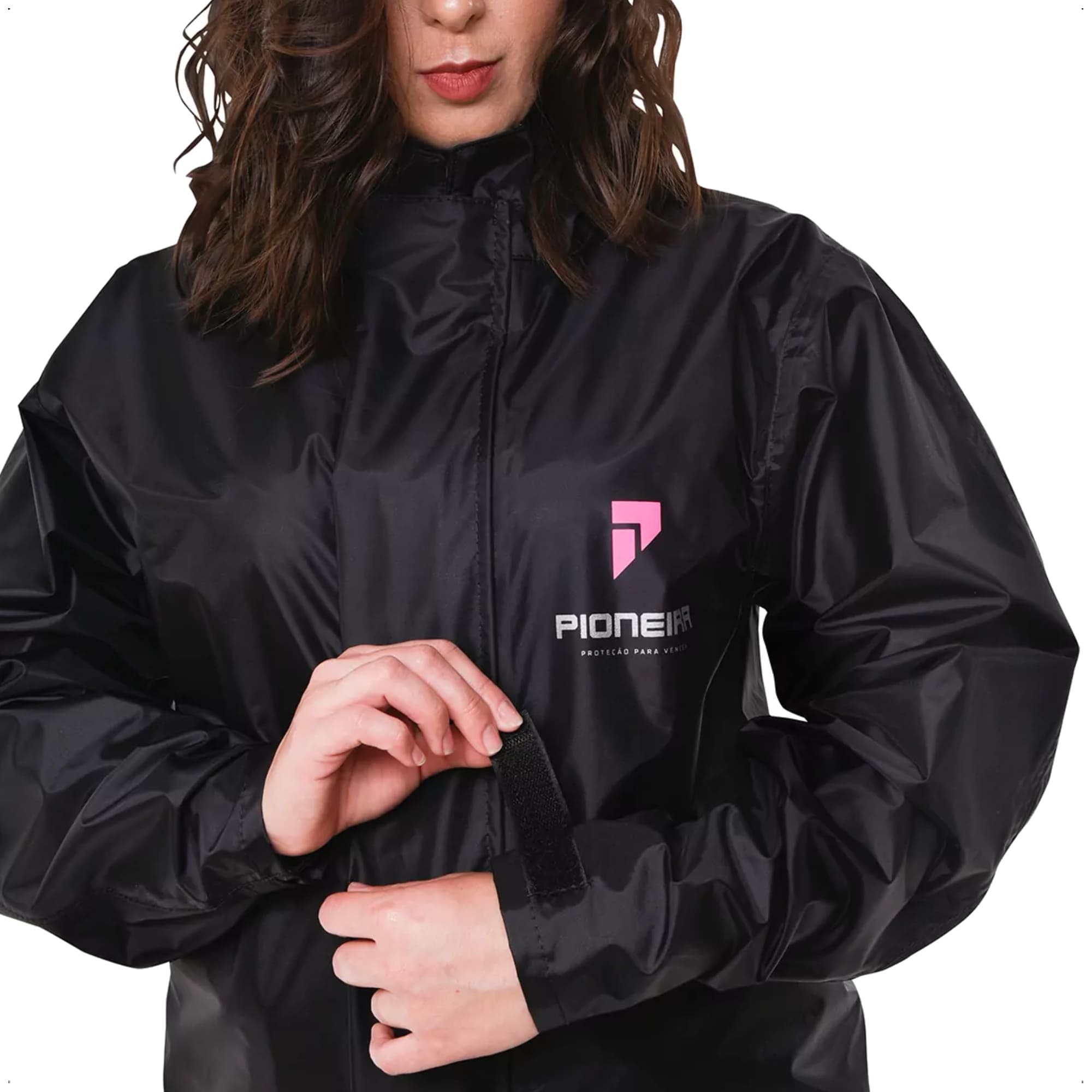 Conjunto Capa de Chuva Feminino Tam M Impermeável Motoqueiro Nylon 0,20mm Pioneira-1801-F-PRE-M