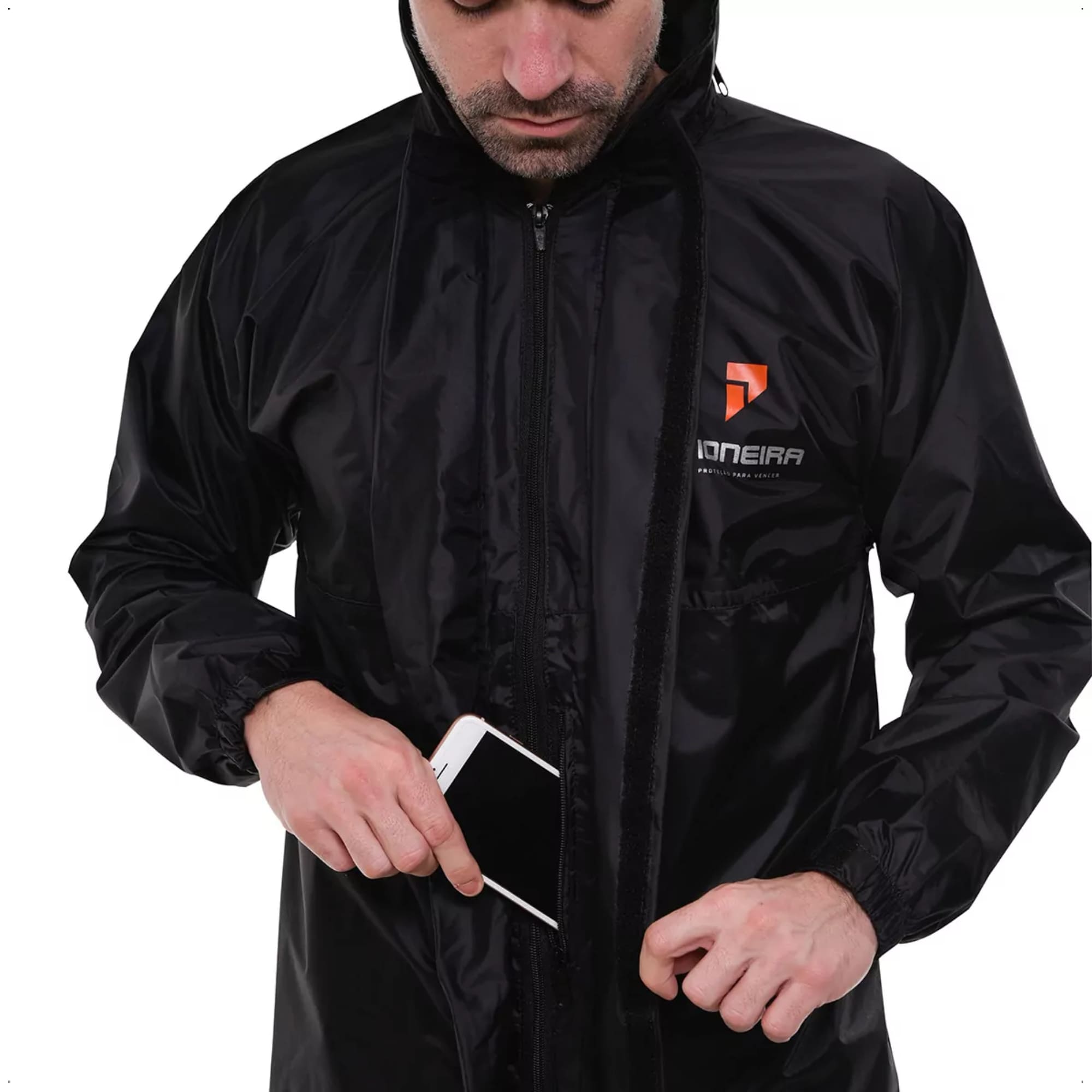 Conjunto Capa de Chuva Masculino Tam M Capuz Impermeável Moto Nylon 0,20mm Pioneira-1101-M-PRE-M