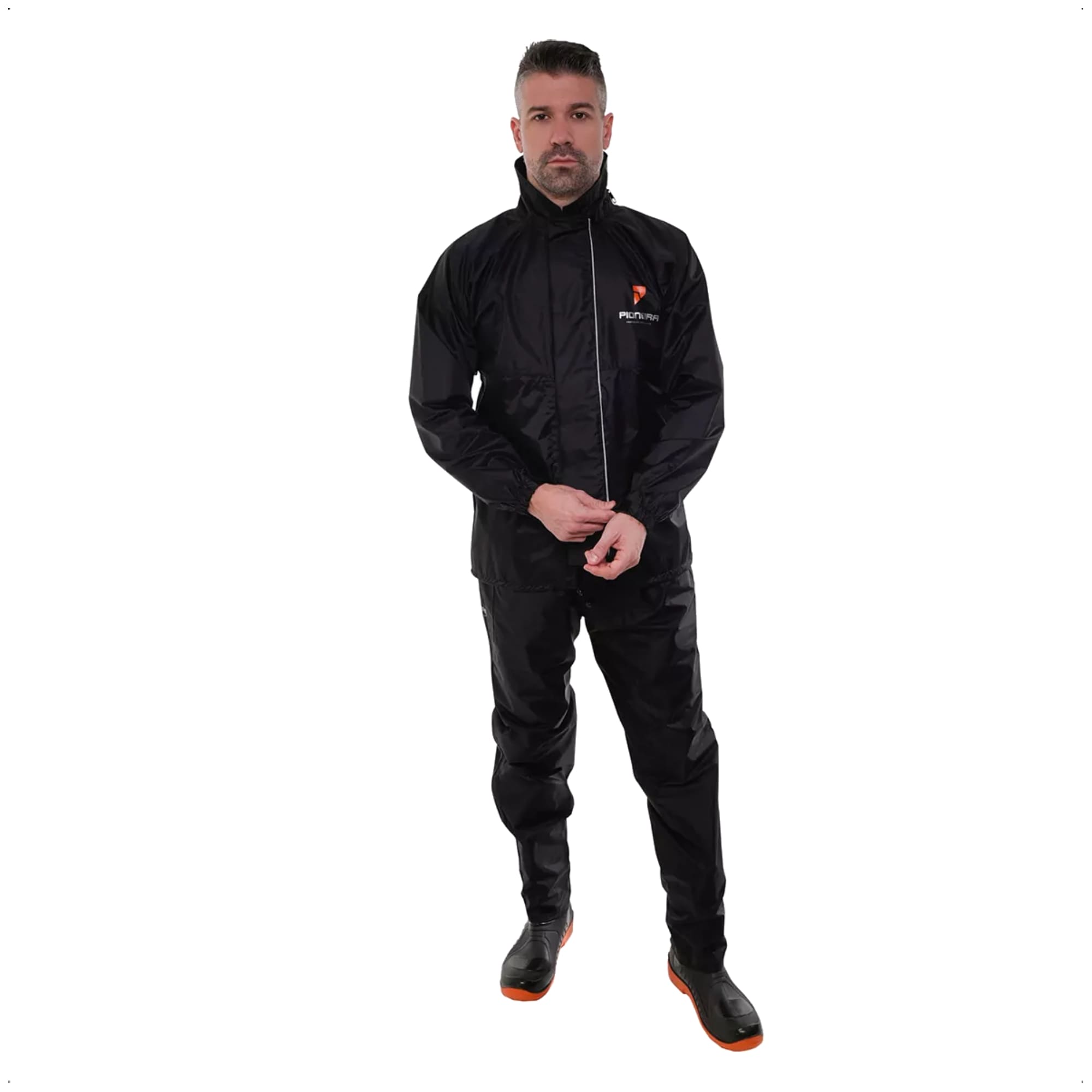 Conjunto Capa de Chuva Masculino Tam XG Capuz Impermeável Moto Nylon 0,20mm Pioneira-1101-M-PRE-XG