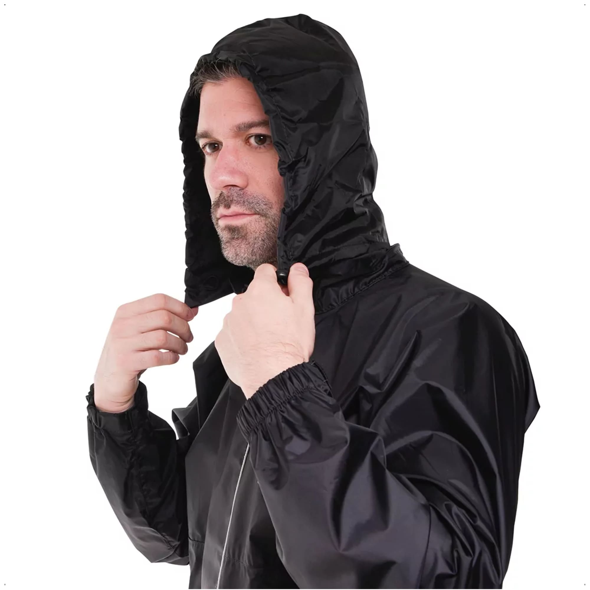 Conjunto Capa de Chuva Masculino Tam XG Capuz Impermeável Moto Nylon 0,20mm Pioneira-1101-M-PRE-XG