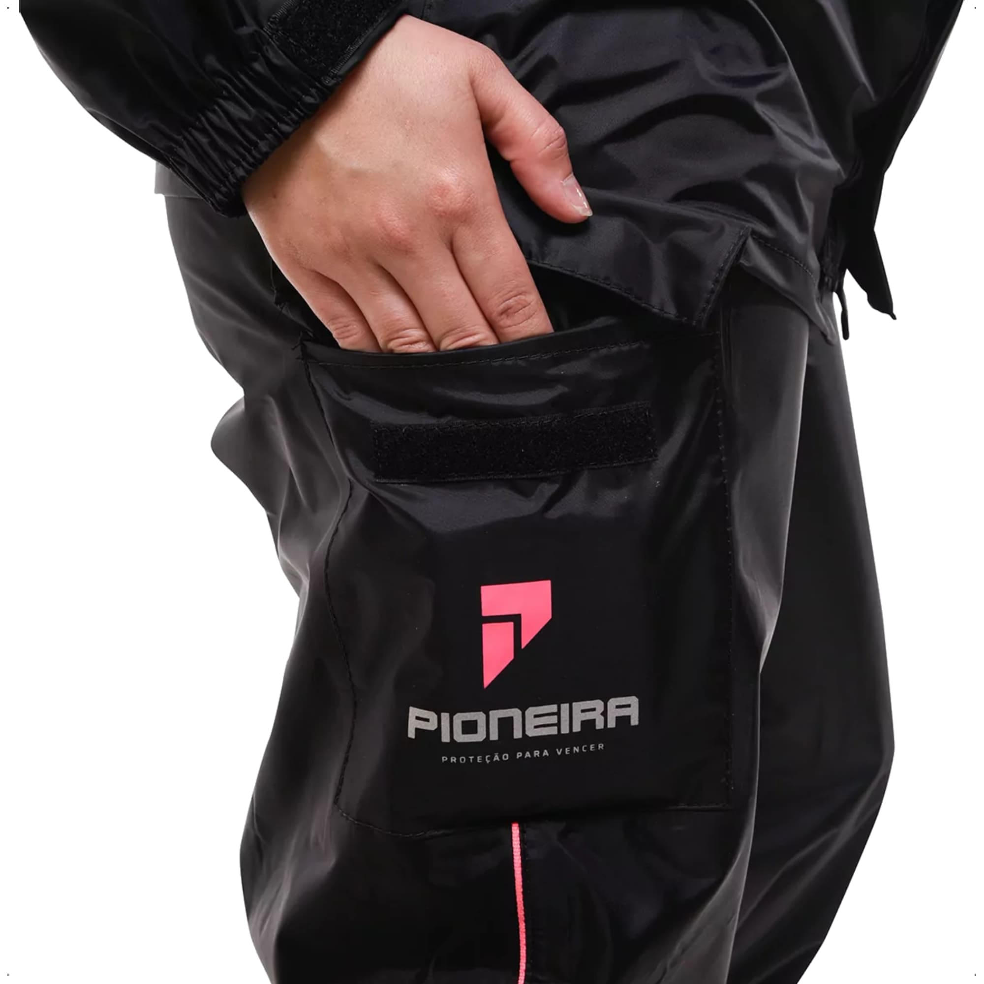 Conjunto Capa de Chuva Feminino c/ Capuz Tam P Impermeável Moto Nylon 0,20mm Pioneira-1101-F-PRE-P