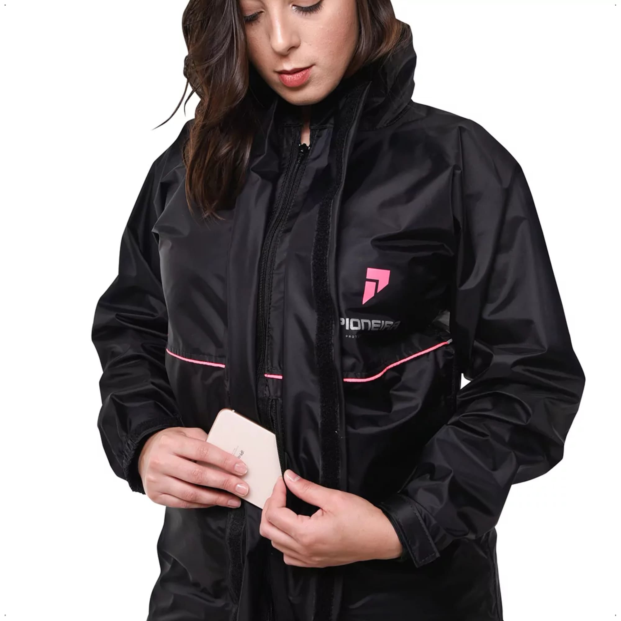 Conjunto Capa de Chuva Feminino Capuz Tam M Impermeavel Moto Nylon 0,20mm Pioneira-1101-F-PRE-M