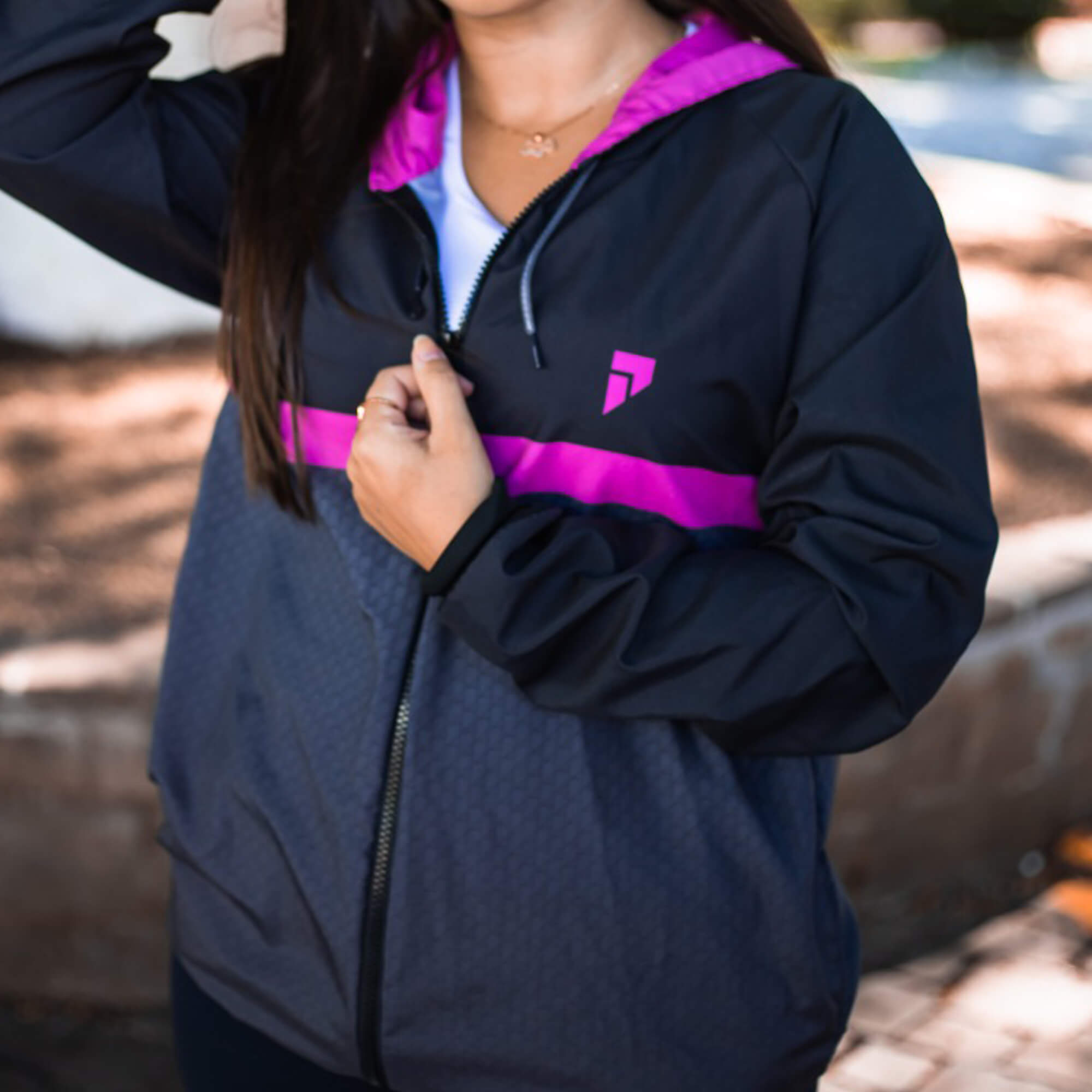Corta Vento Casual Rosa Tamanho GG Proteção Solar Esportiva Cordão Refletivo Pioneira - 9501-GG