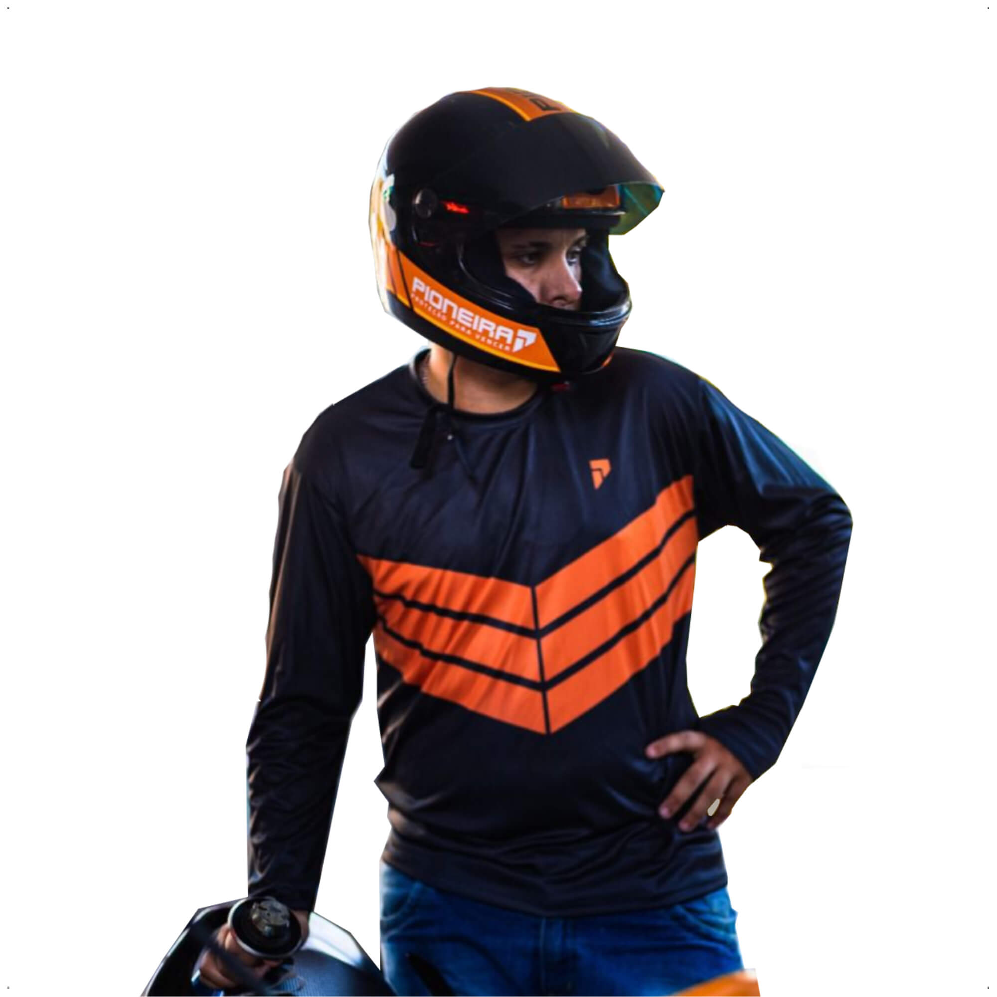 Camisa UV50 Motoboy Masculina Manga Longa Proteção Contra o Sol Laranja GG Pioneira - 9512-GG