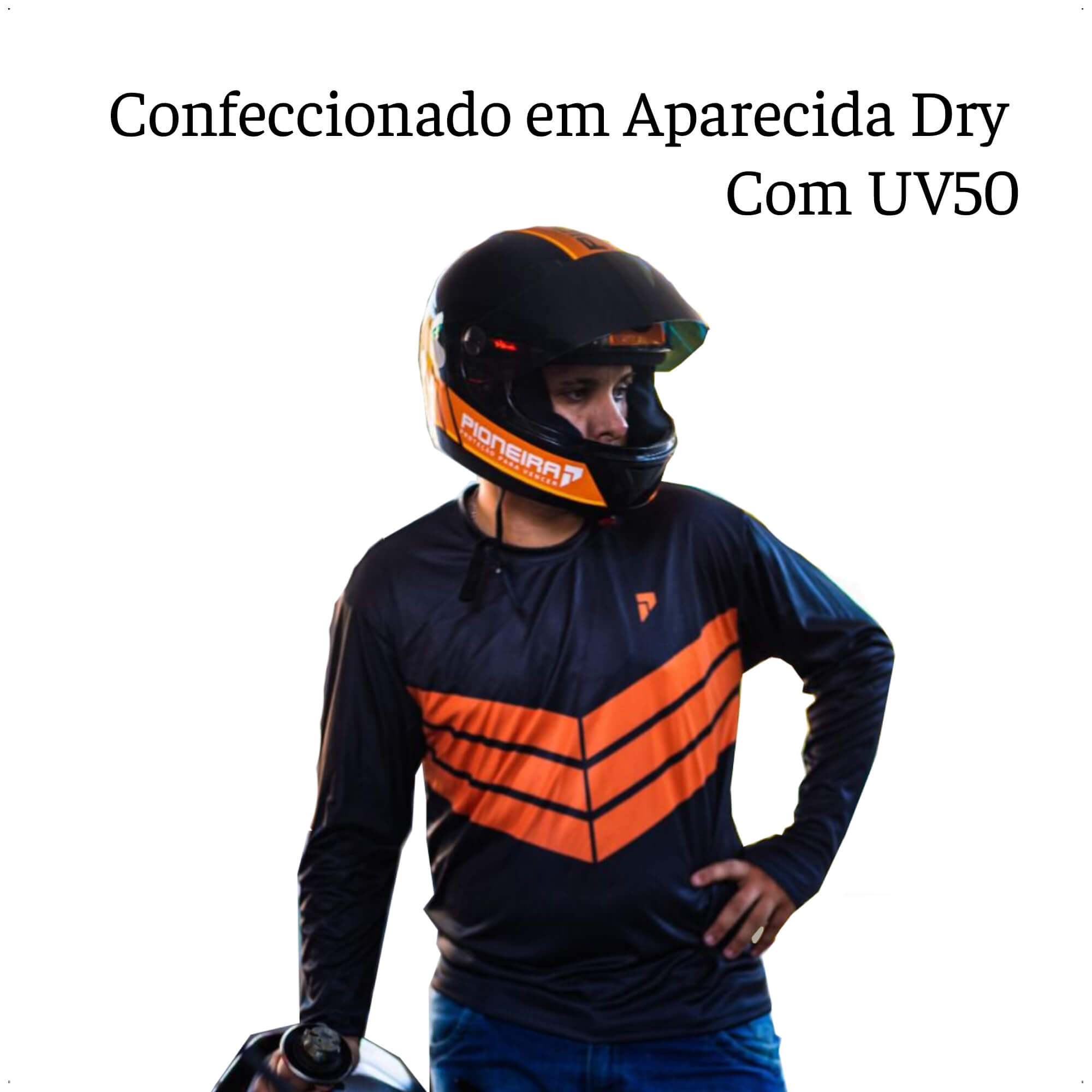 Camisa UV50 Motoboy Masculina Manga Longa Proteção Contra o Sol Laranja GG Pioneira - 9512-GG