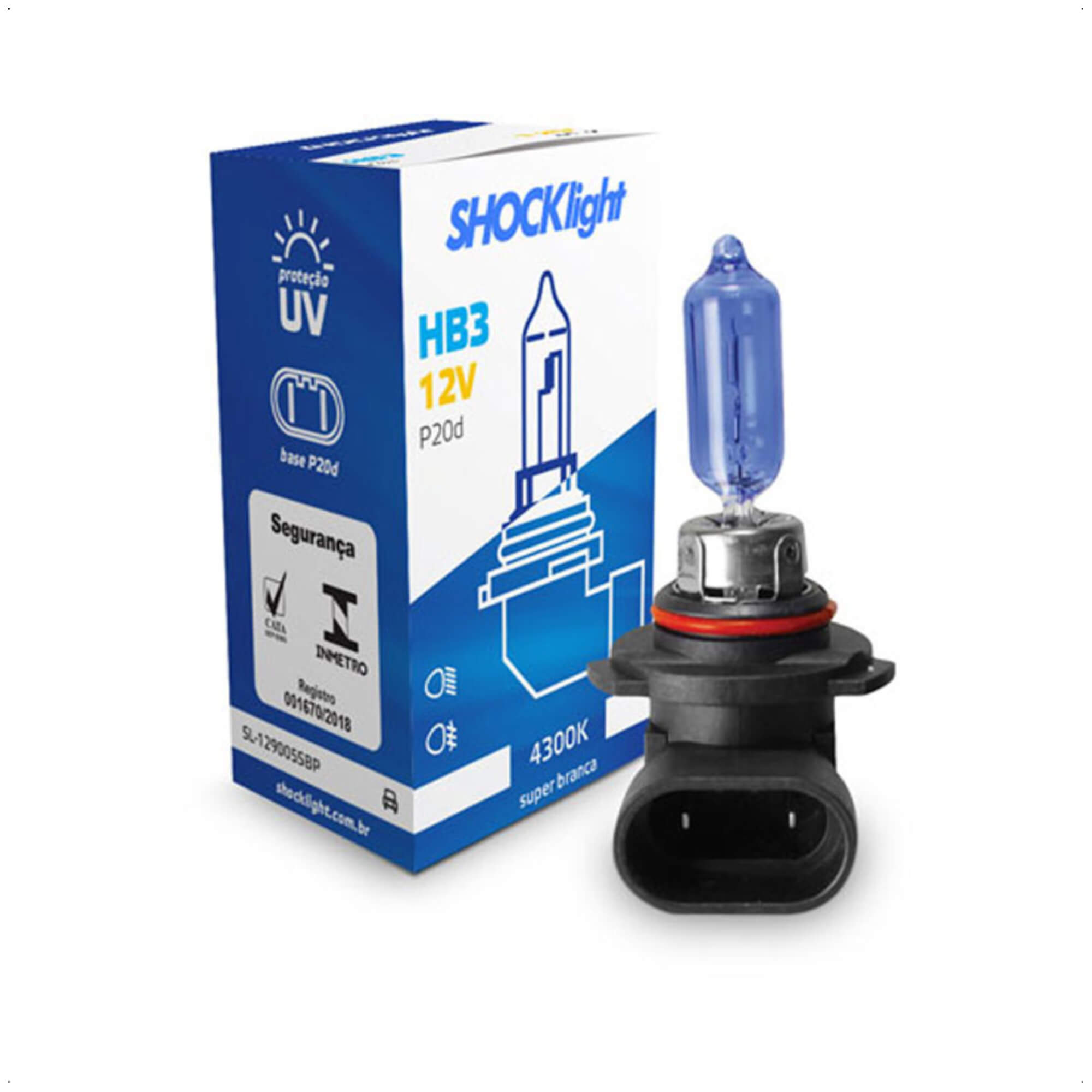 Lâmpada Halógena Super Branca HB3 4300K 12V 60W P20D 1650 Lumens Shocklight - SL-129005SBP
