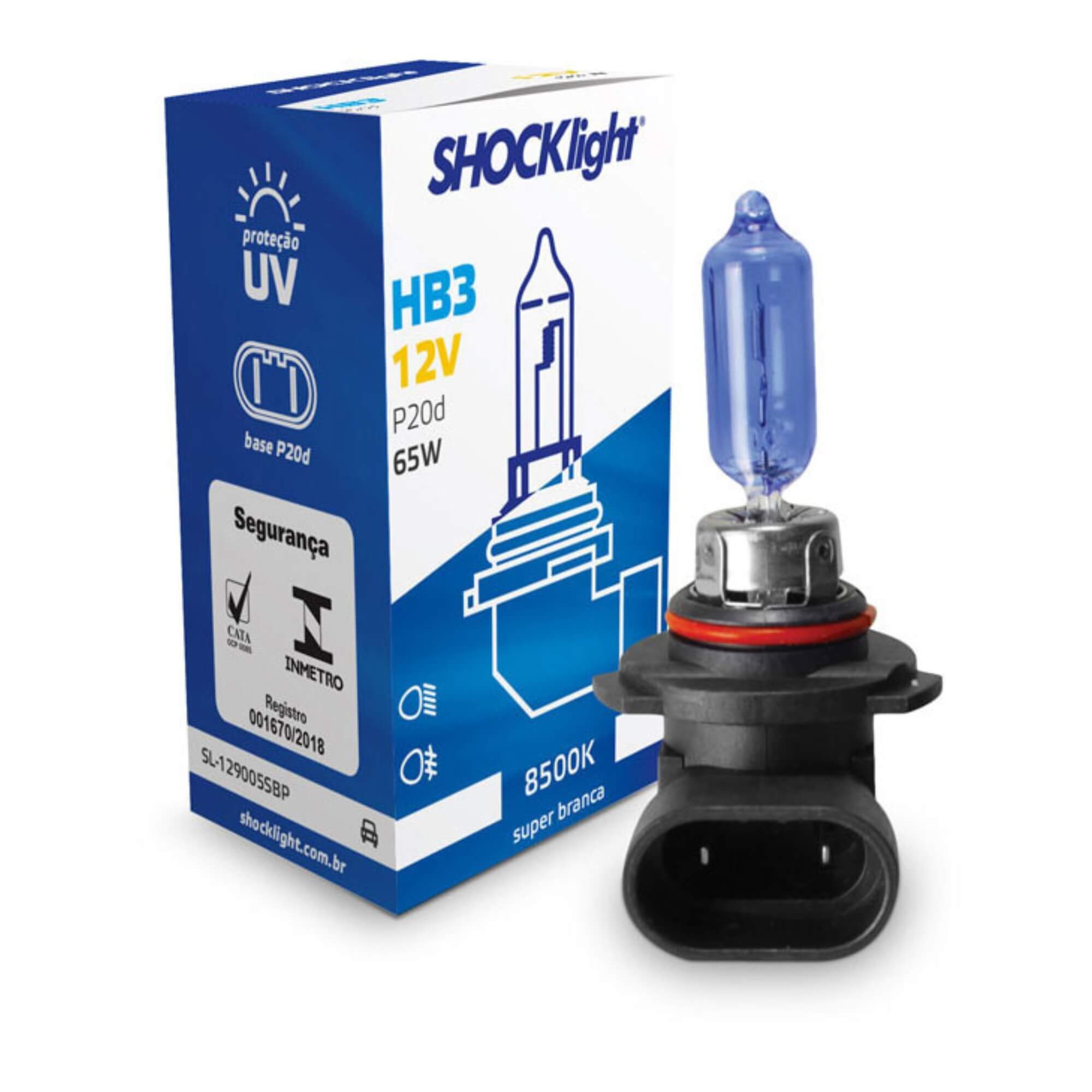 Lâmpada Halógena Super Branca HB3 9005 12V 60W P20D Shocklight - SL-129005SBP