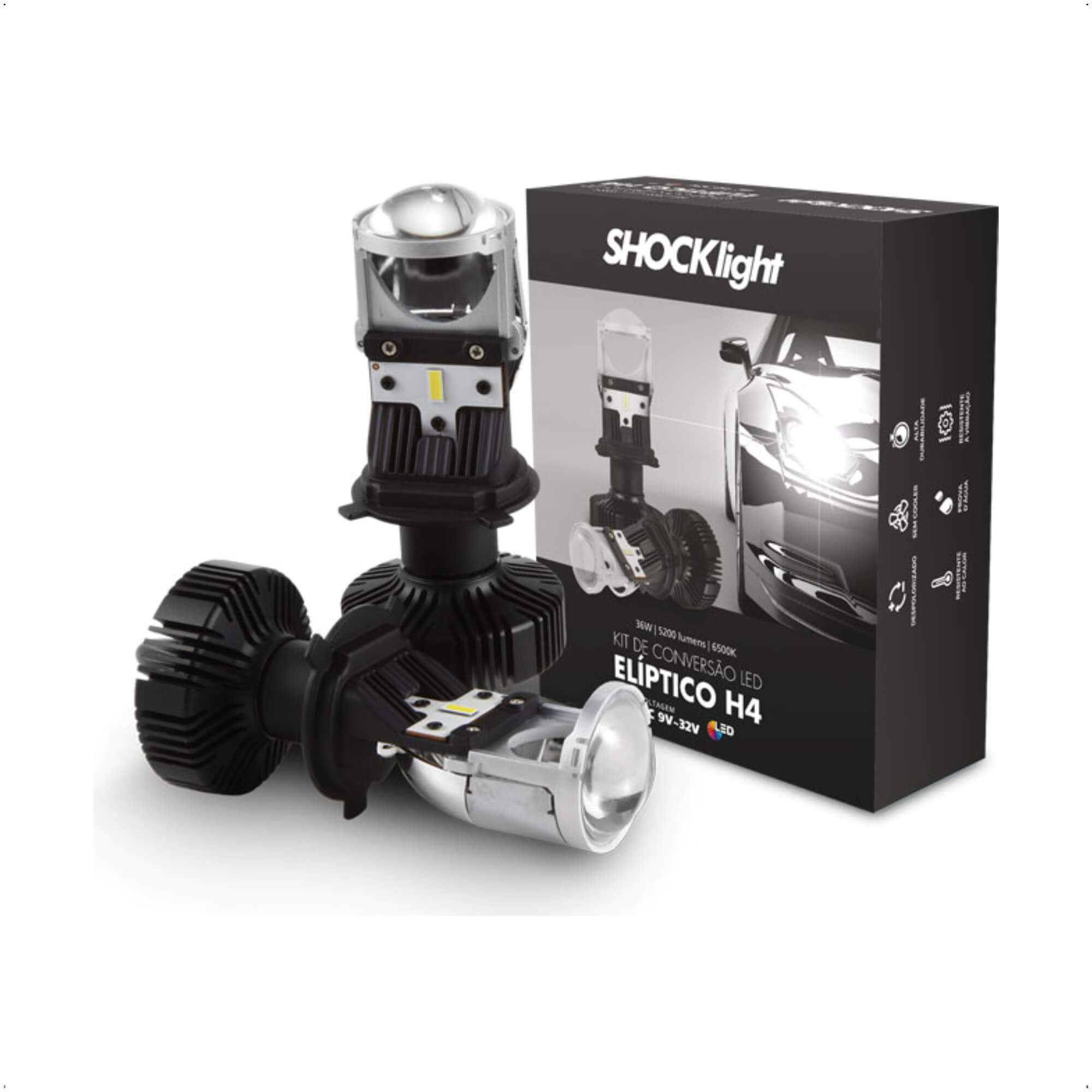 Lâmpada Led Eliptico H4 6500K 12V 36W 5200 Lumens Shocklight - SLL-H4 EP