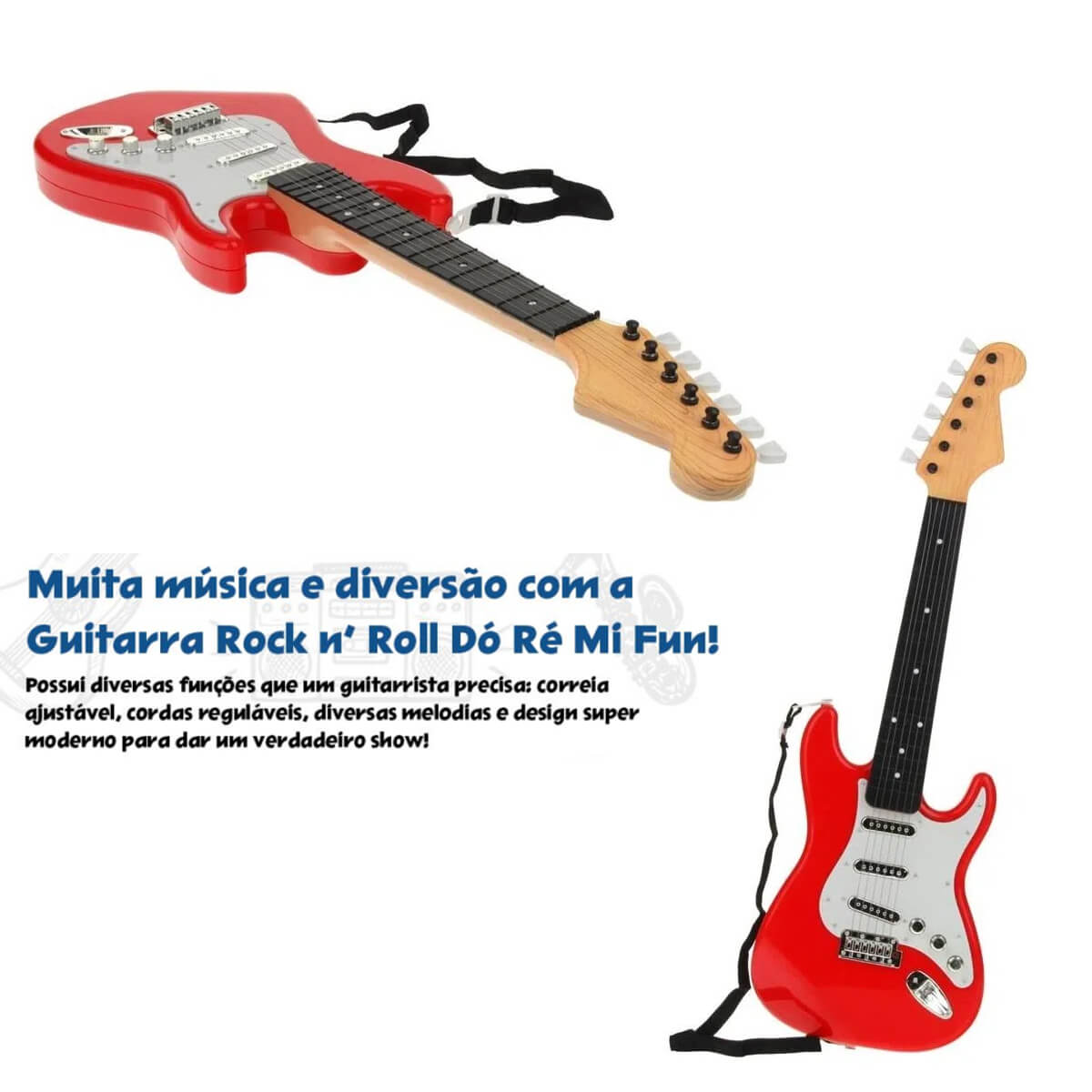 Guitarra Infantil Rock N Roll Do Re Mi Fun De Brinquedo Com Luz E Som Cordas Reguláveis + 4 Anos Vermelha - BR1531