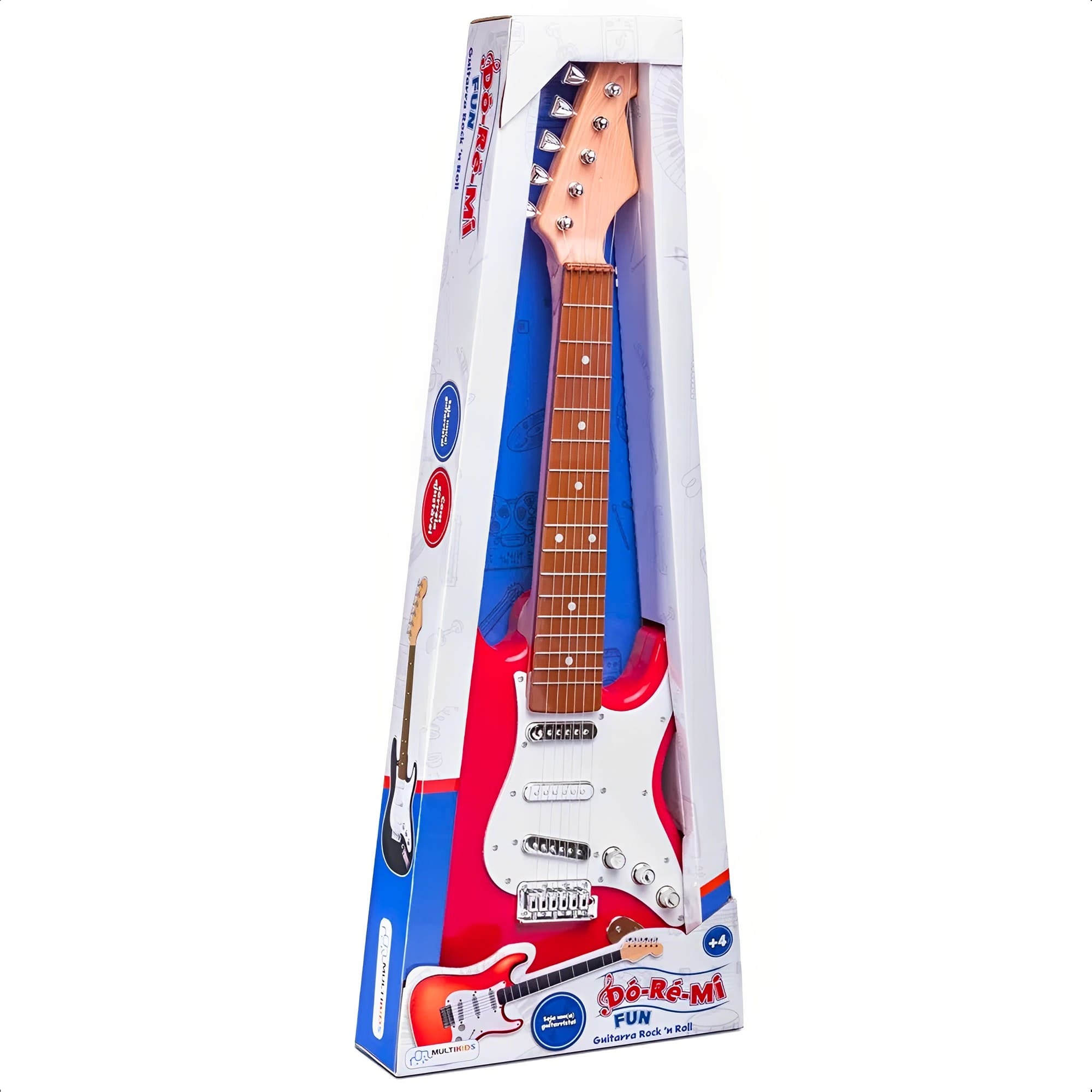 Guitarra Infantil Rock N Roll Do Re Mi Fun De Brinquedo Com Luz E Som Cordas Reguláveis + 4 Anos Vermelha - BR1531
