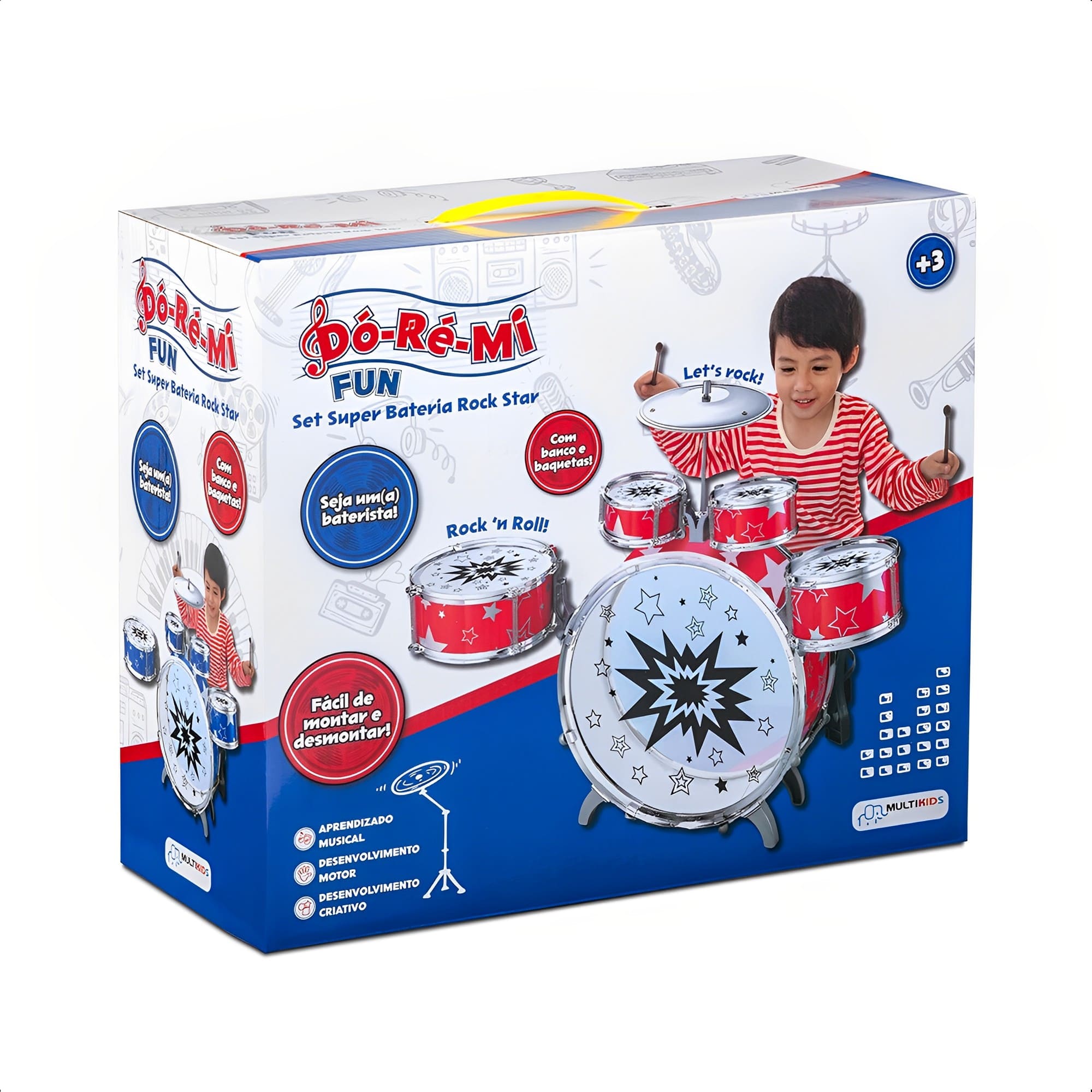 Super Bateria Rock Infantil +5 Anos Dó Ré Mi Fun Vermelha Multikids - BR1533