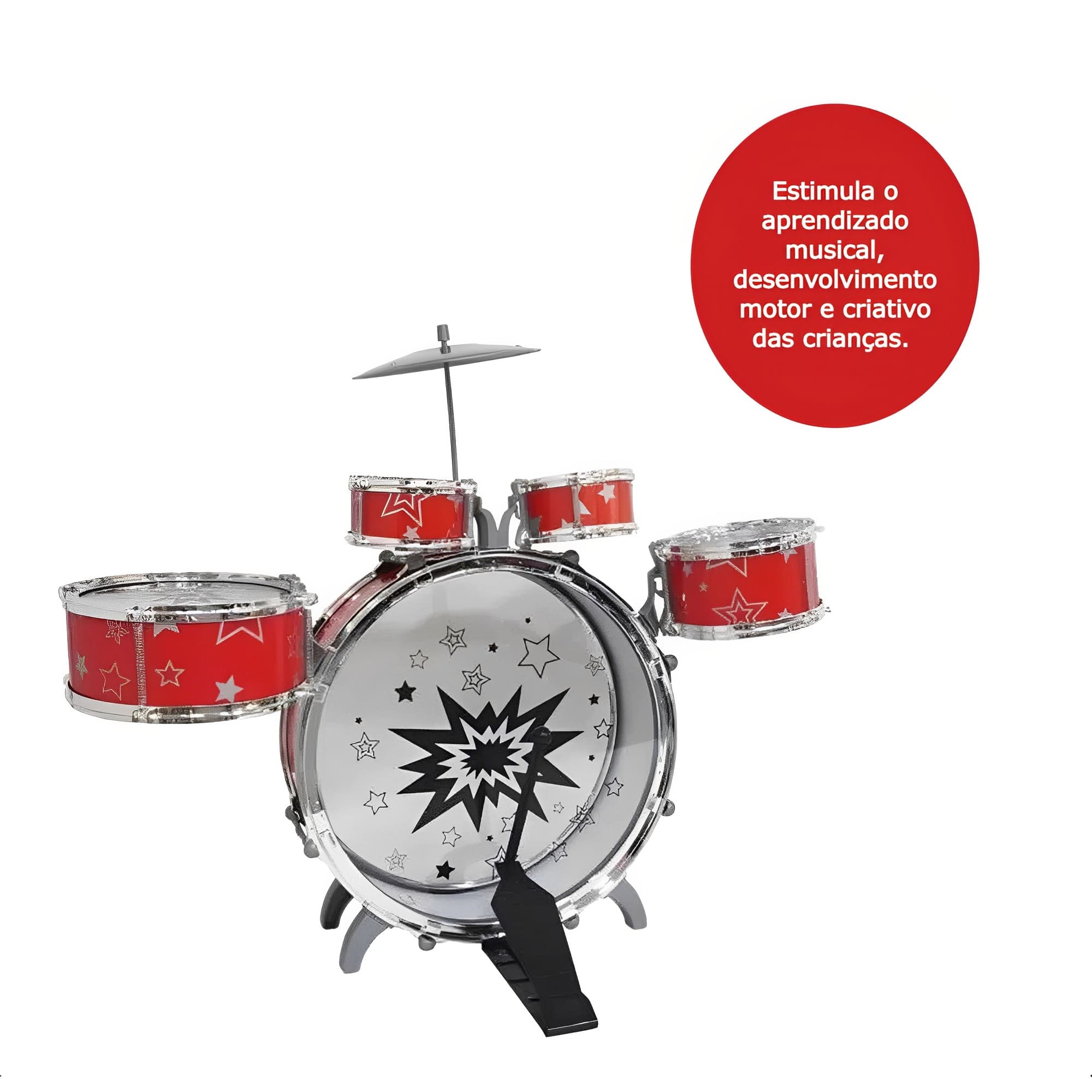 Super Bateria Rock Infantil +5 Anos Dó Ré Mi Fun Vermelha Multikids - BR1533