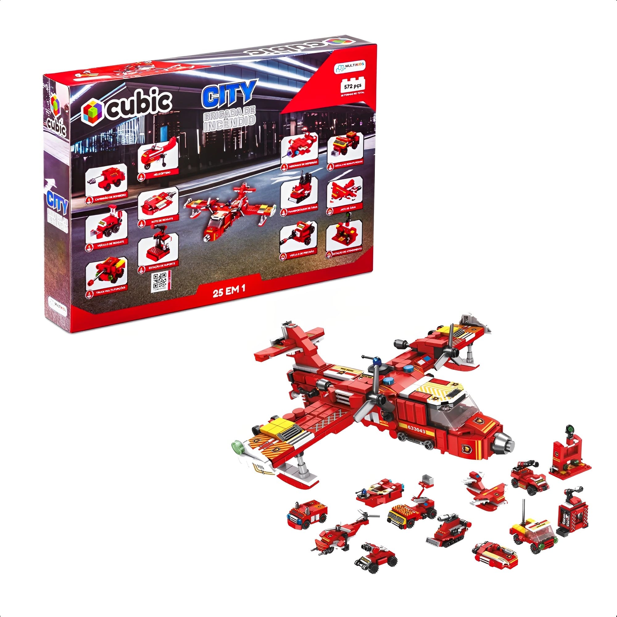 Brinquedo de Montar +6 Anos Cubic 25 Em 1 Brigada De Incêndio 572 Peças Multikids - BR1614