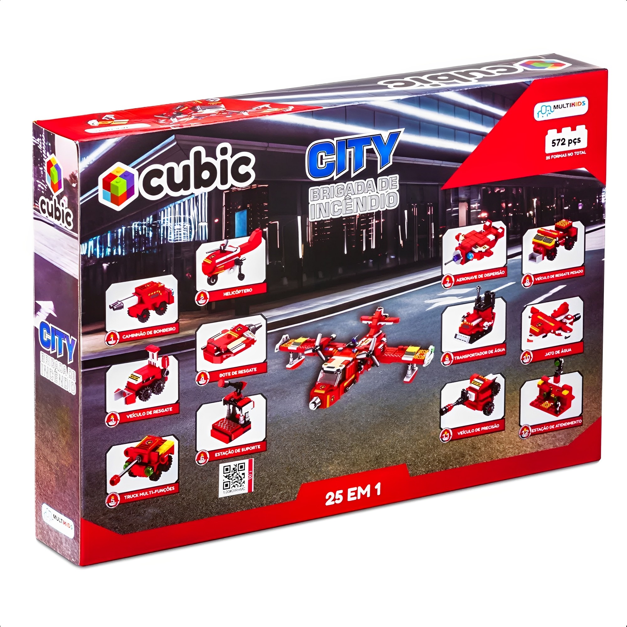 Brinquedo de Montar +6 Anos Cubic 25 Em 1 Brigada De Incêndio 572 Peças Multikids - BR1614