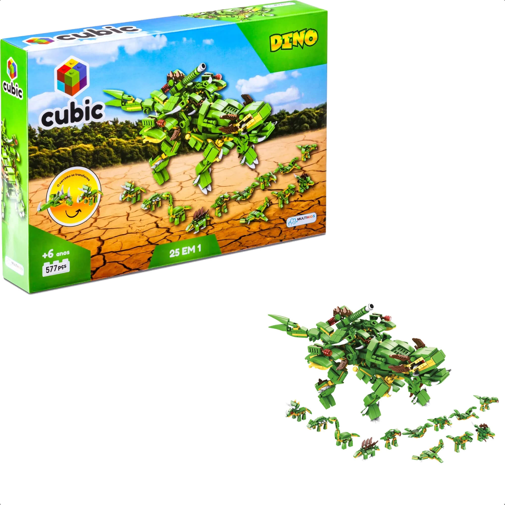 Brinquedo De Montar Cubic 25 Em 1 Dino 577 Peças Mega Dinossauro Acima De 6 Anos Multikids - BR1615