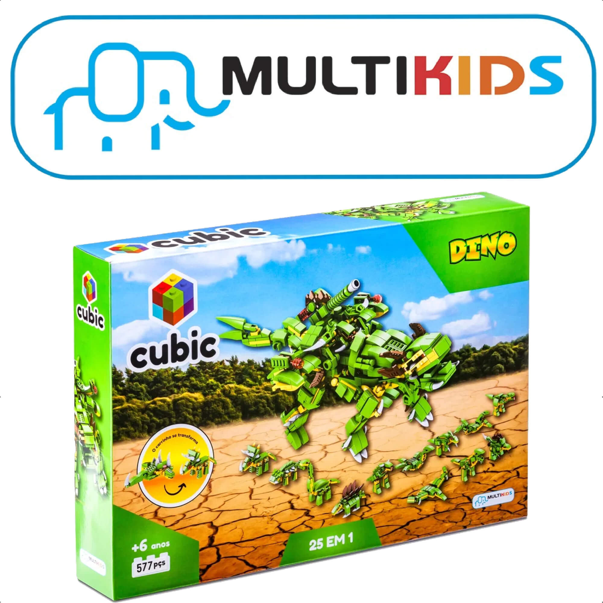 Brinquedo De Montar Cubic 25 Em 1 Dino 577 Peças Mega Dinossauro Acima De 6 Anos Multikids - BR1615
