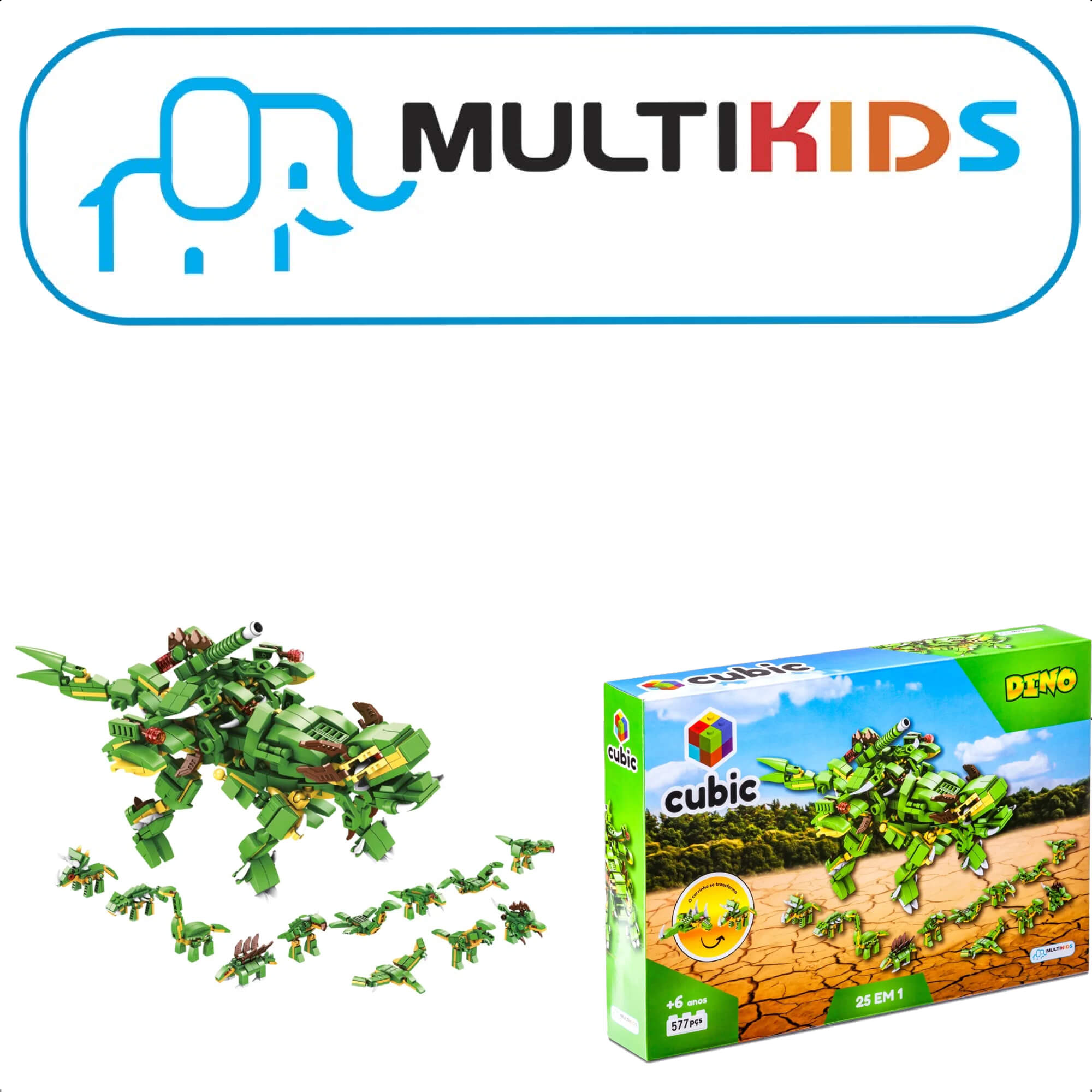 Brinquedo De Montar Cubic 25 Em 1 Dino 577 Peças Mega Dinossauro Acima De 6 Anos Multikids - BR1615