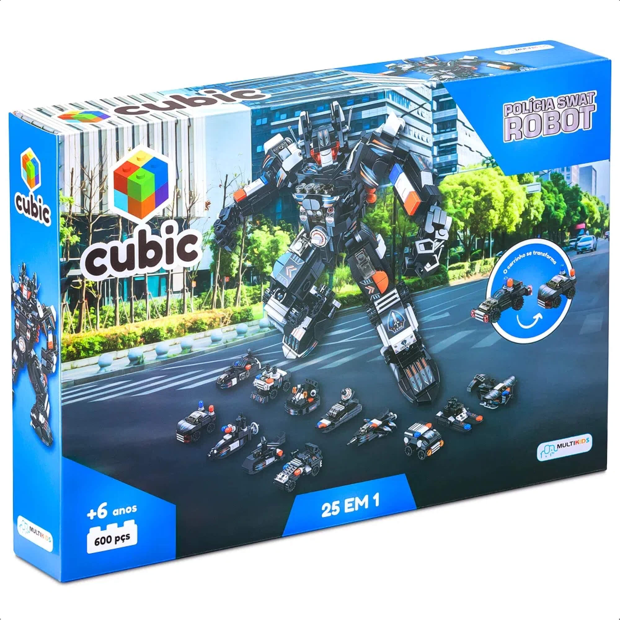 Brinquedo de Montar Cubic 25 em 1 Polícia Swat Robot 600 Peças Acima de 6 Anos Multikids - BR1616