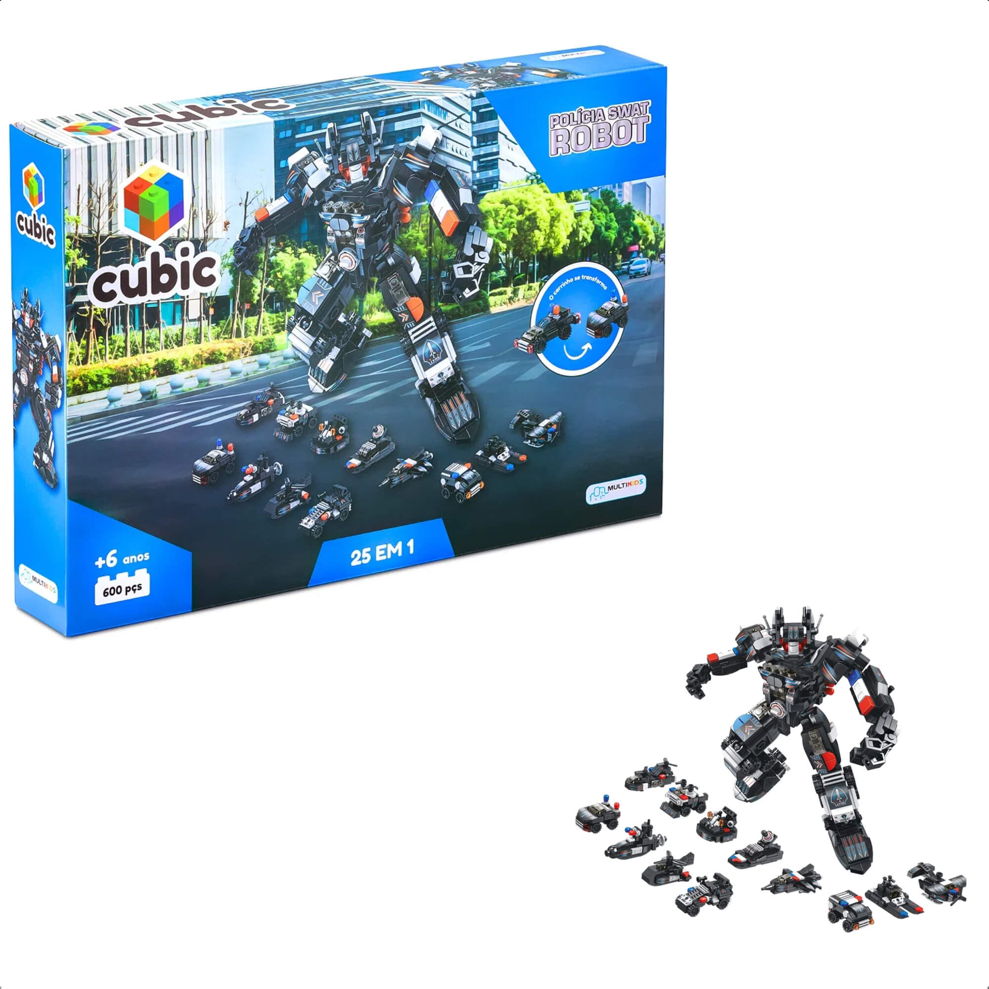 Brinquedo de Montar Cubic 25 em 1 Polícia Swat Robot 600 Peças Acima de 6 Anos Multikids - BR1616