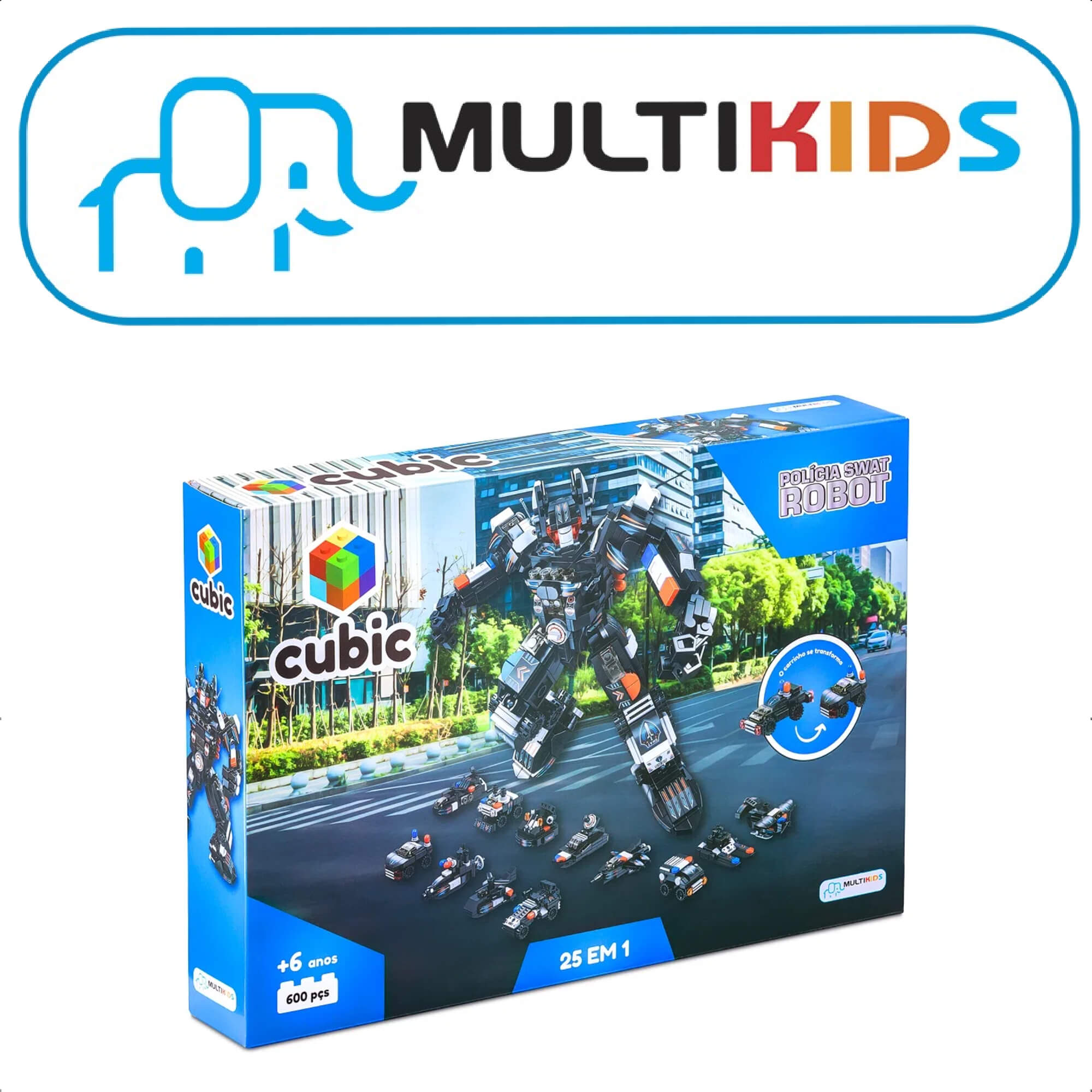 Brinquedo de Montar Cubic 25 em 1 Polícia Swat Robot 600 Peças Acima de 6 Anos Multikids - BR1616