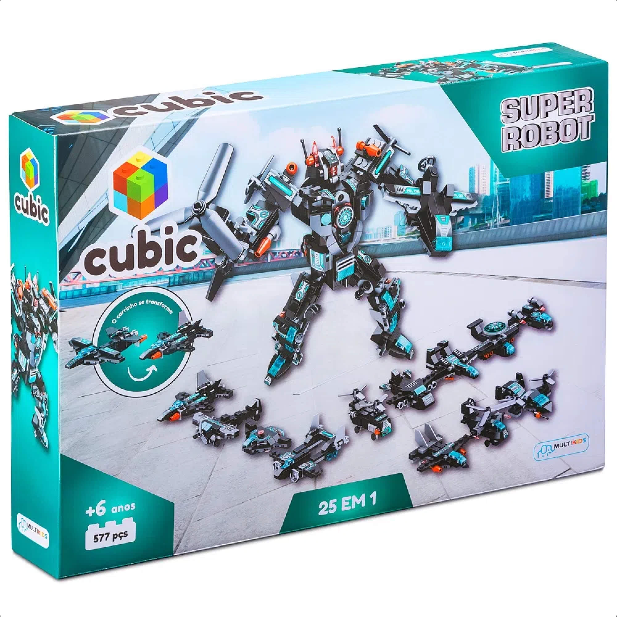 Brinquedo De Encaixe Cubic 25 Em 1 Super Robot 577 Peças +6 Anos Multikids - BR1618