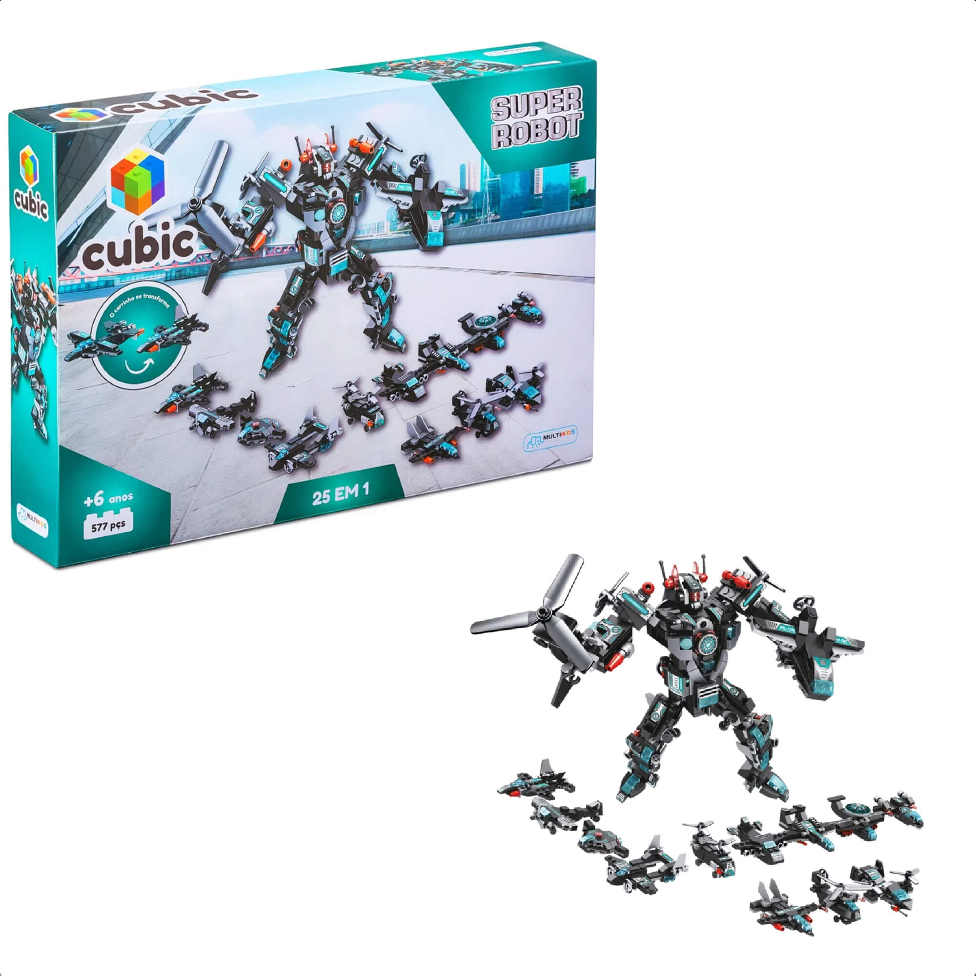 Brinquedo De Encaixe Cubic 25 Em 1 Super Robot 577 Peças +6 Anos Multikids - BR1618