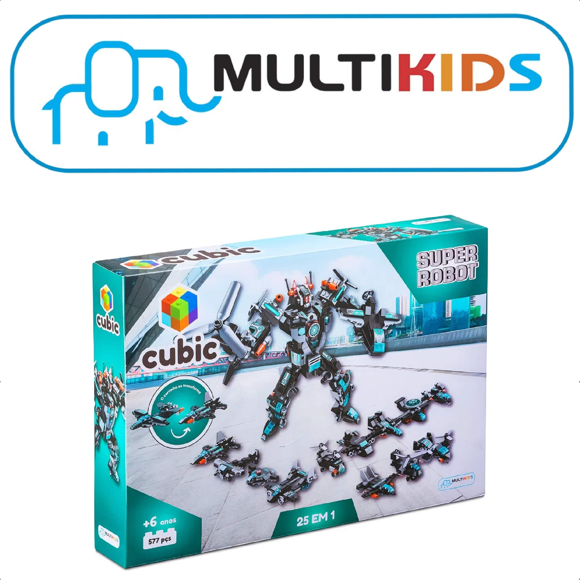Brinquedo De Encaixe Cubic 25 Em 1 Super Robot 577 Peças +6 Anos Multikids - BR1618