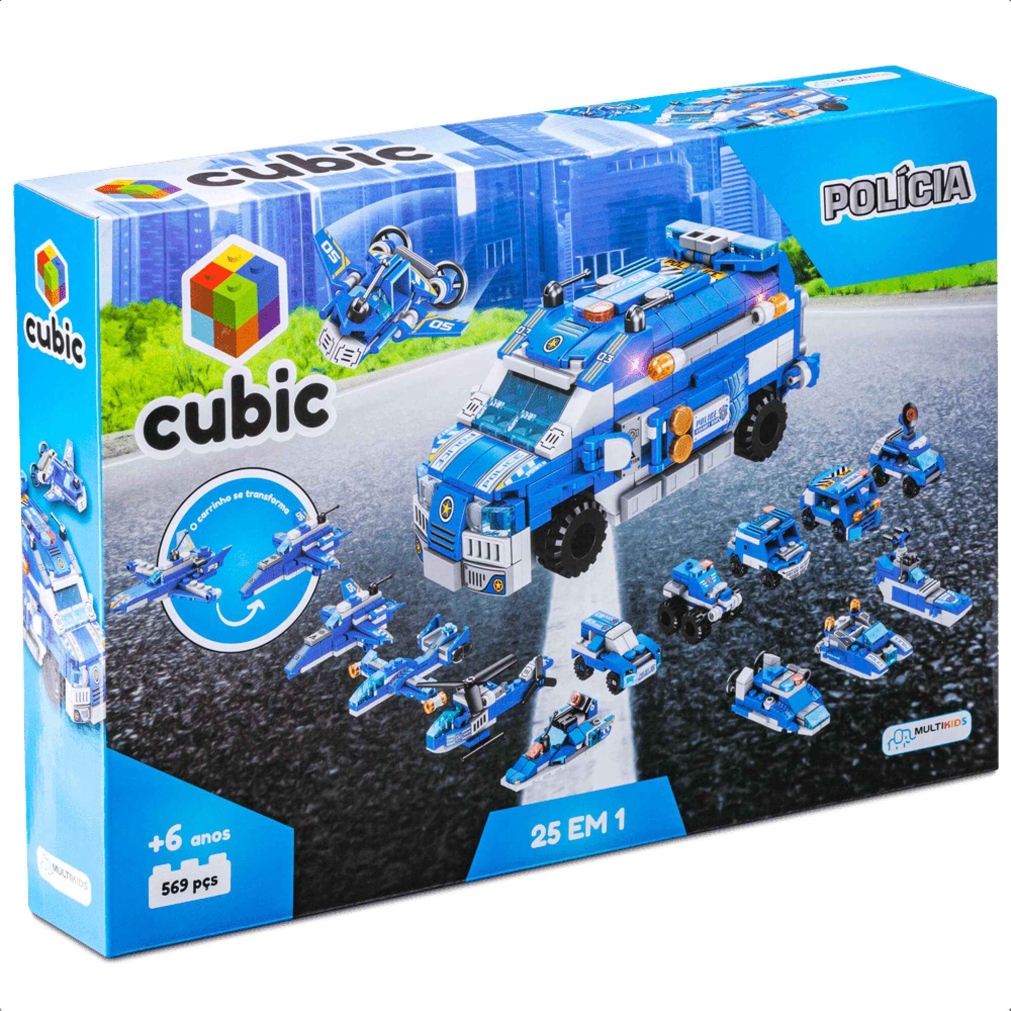 Brinquedo De Encaixe Cubic 25 Em 1 Polícia 569 Pç. 24 Diferentes Veículos Multikids-BR1619