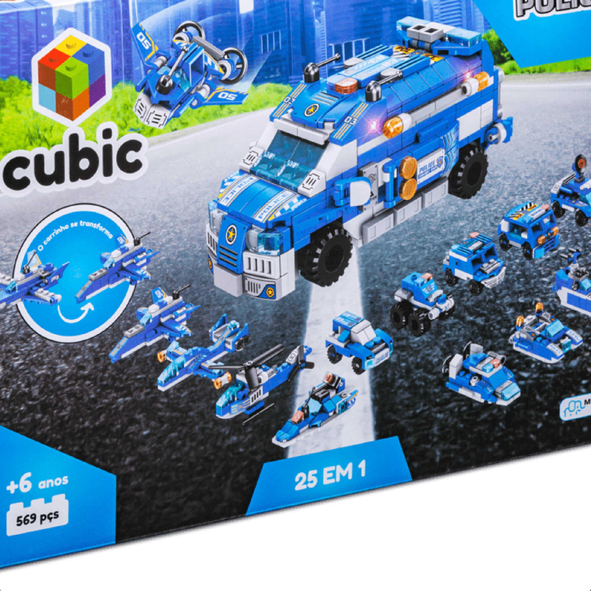 Brinquedo De Encaixe Cubic 25 Em 1 Polícia 569 Pç. 24 Diferentes Veículos Multikids-BR1619