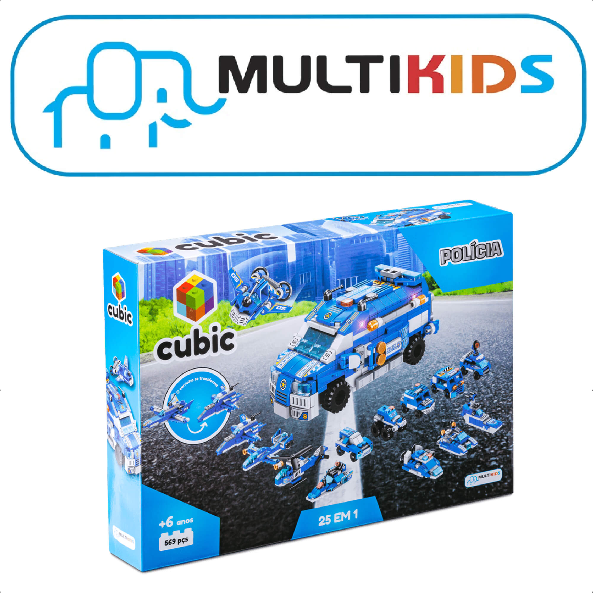 Brinquedo De Encaixe Cubic 25 Em 1 Polícia 569 Pç. 24 Diferentes Veículos Multikids-BR1619