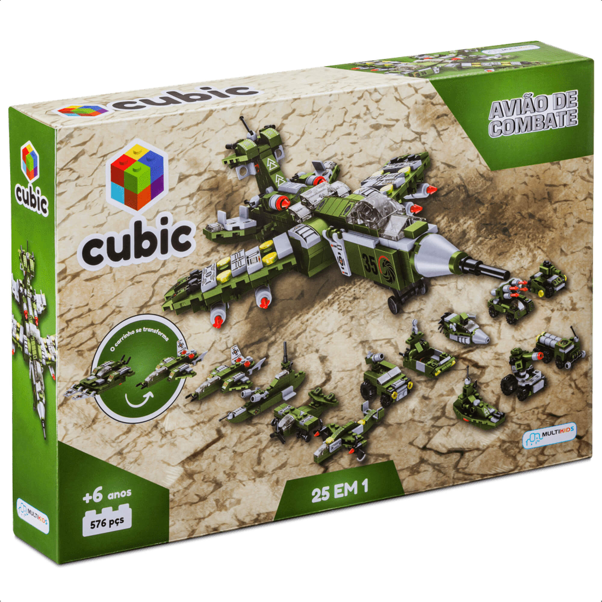 Brinquedo de Encaixe Cubic 25 em 1 Avião de Combate 576 Peças +6 Anos Multikids - BR1620