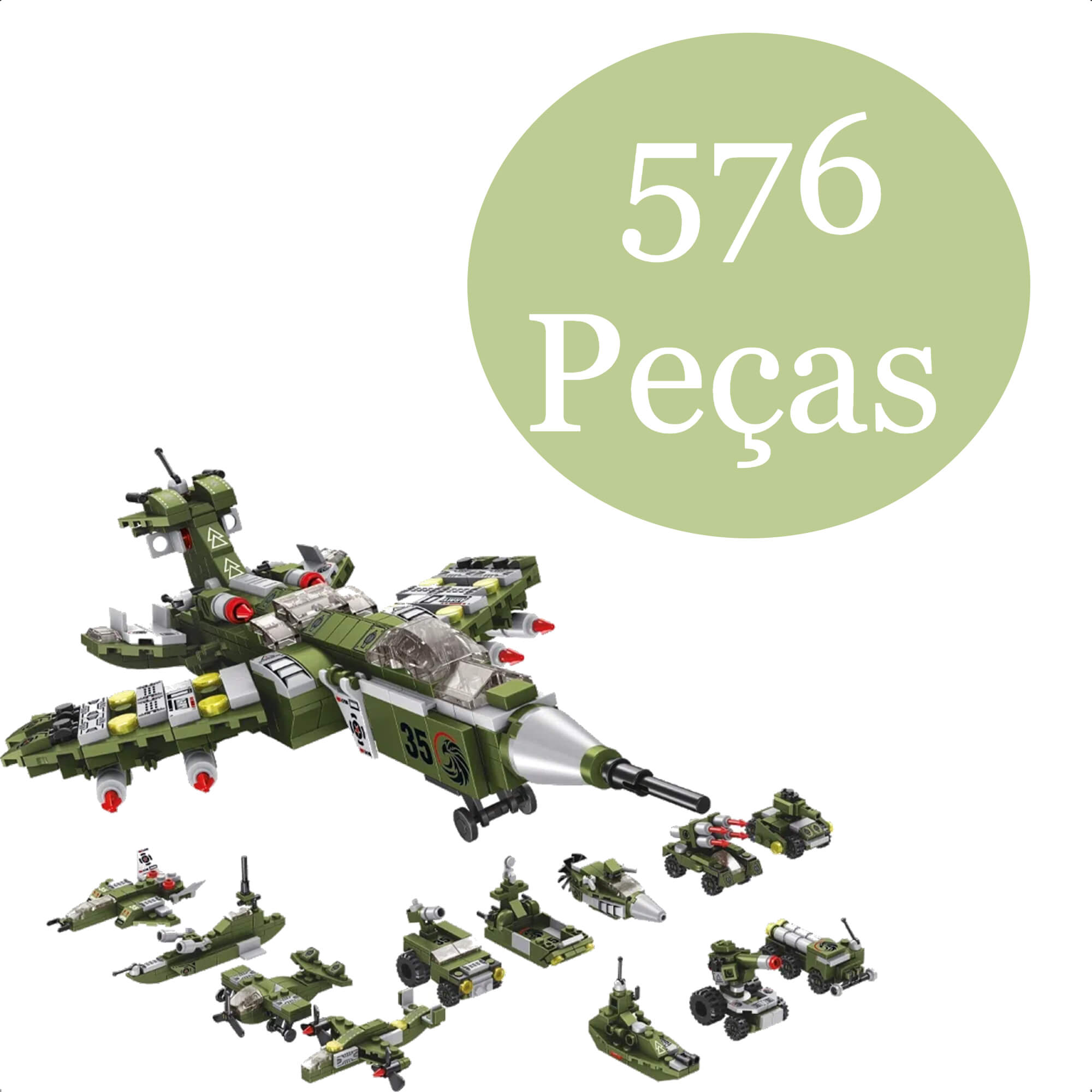 Brinquedo de Encaixe Cubic 25 em 1 Avião de Combate 576 Peças +6 Anos Multikids - BR1620