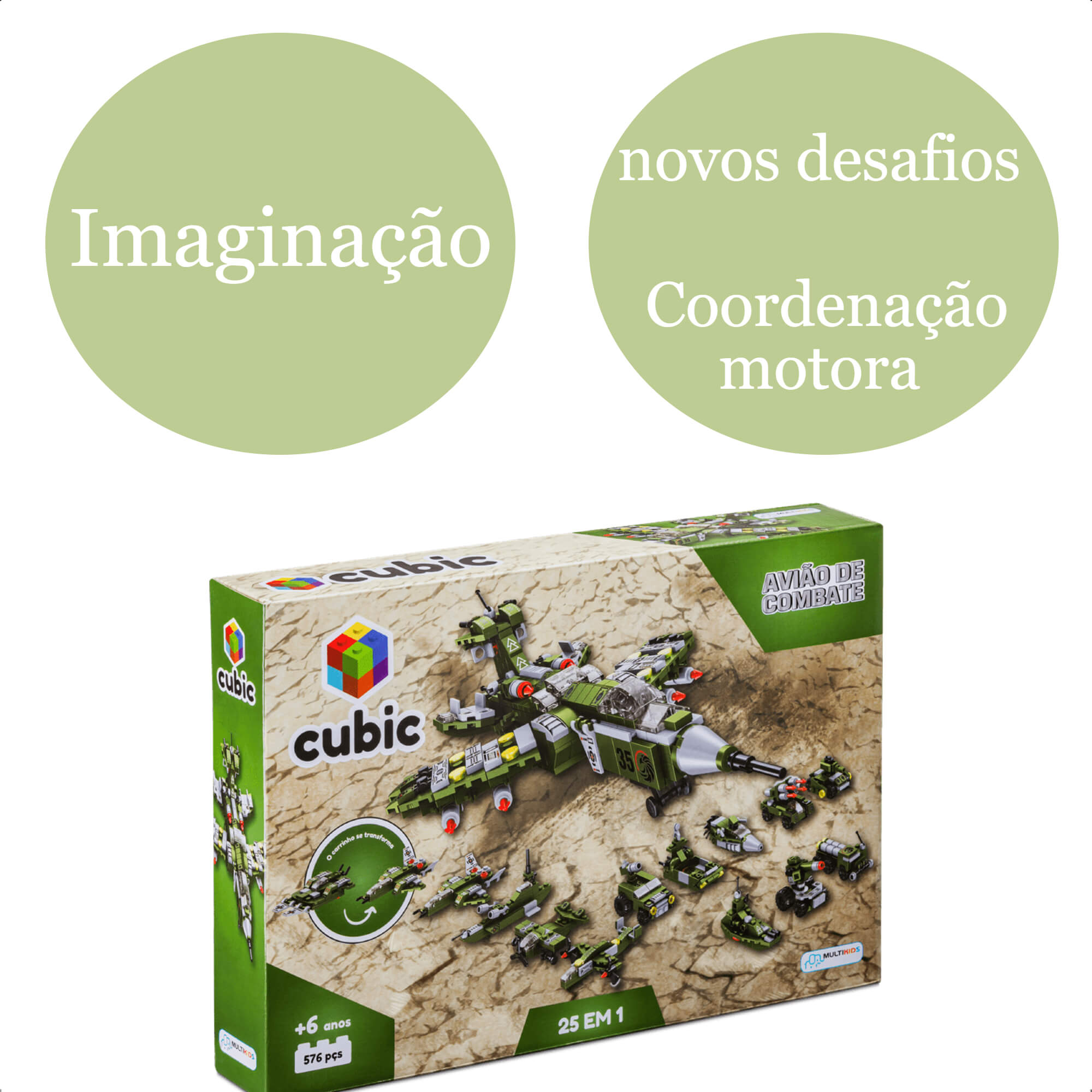 Brinquedo de Encaixe Cubic 25 em 1 Avião de Combate 576 Peças +6 Anos Multikids - BR1620