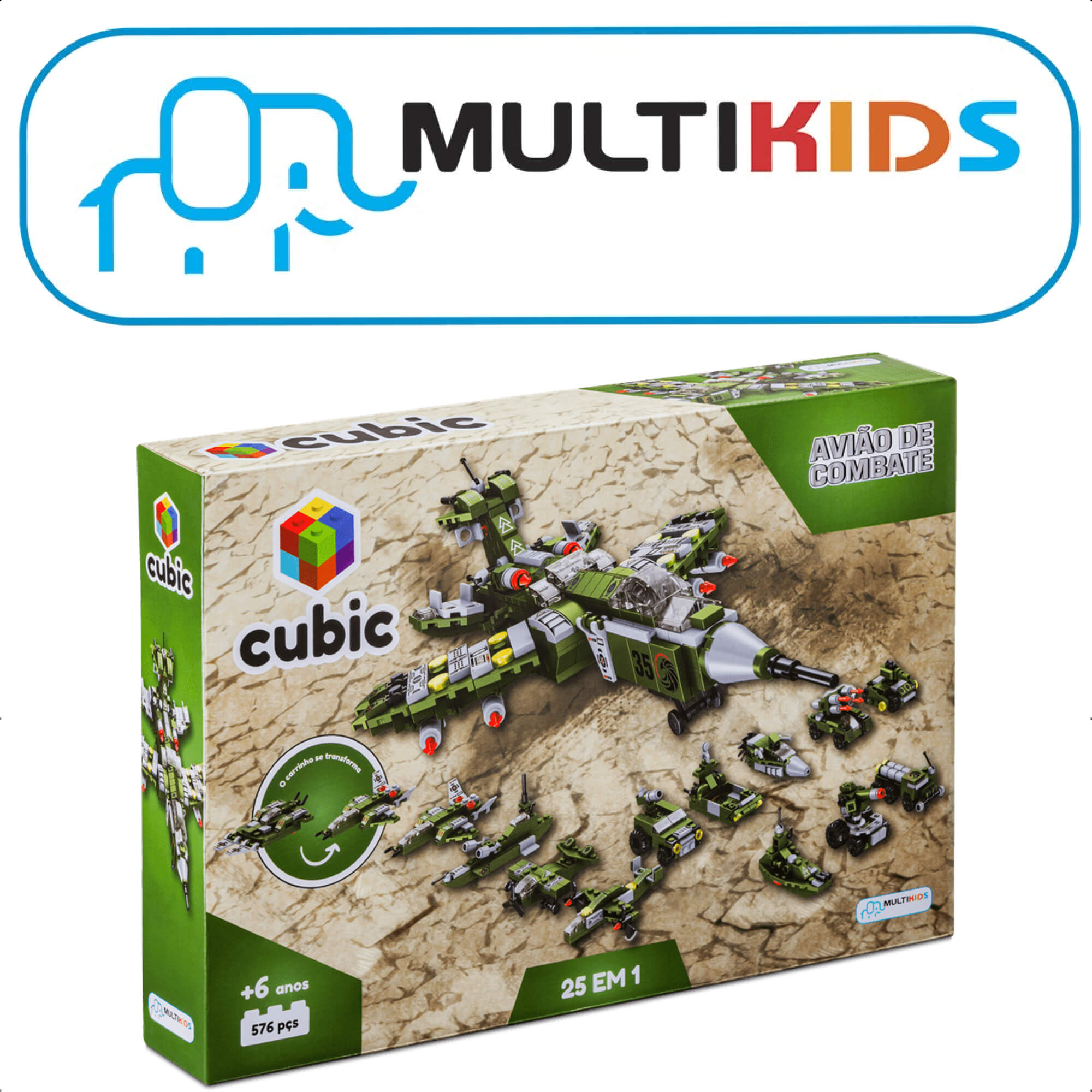 Brinquedo de Encaixe Cubic 25 em 1 Avião de Combate 576 Peças +6 Anos Multikids - BR1620