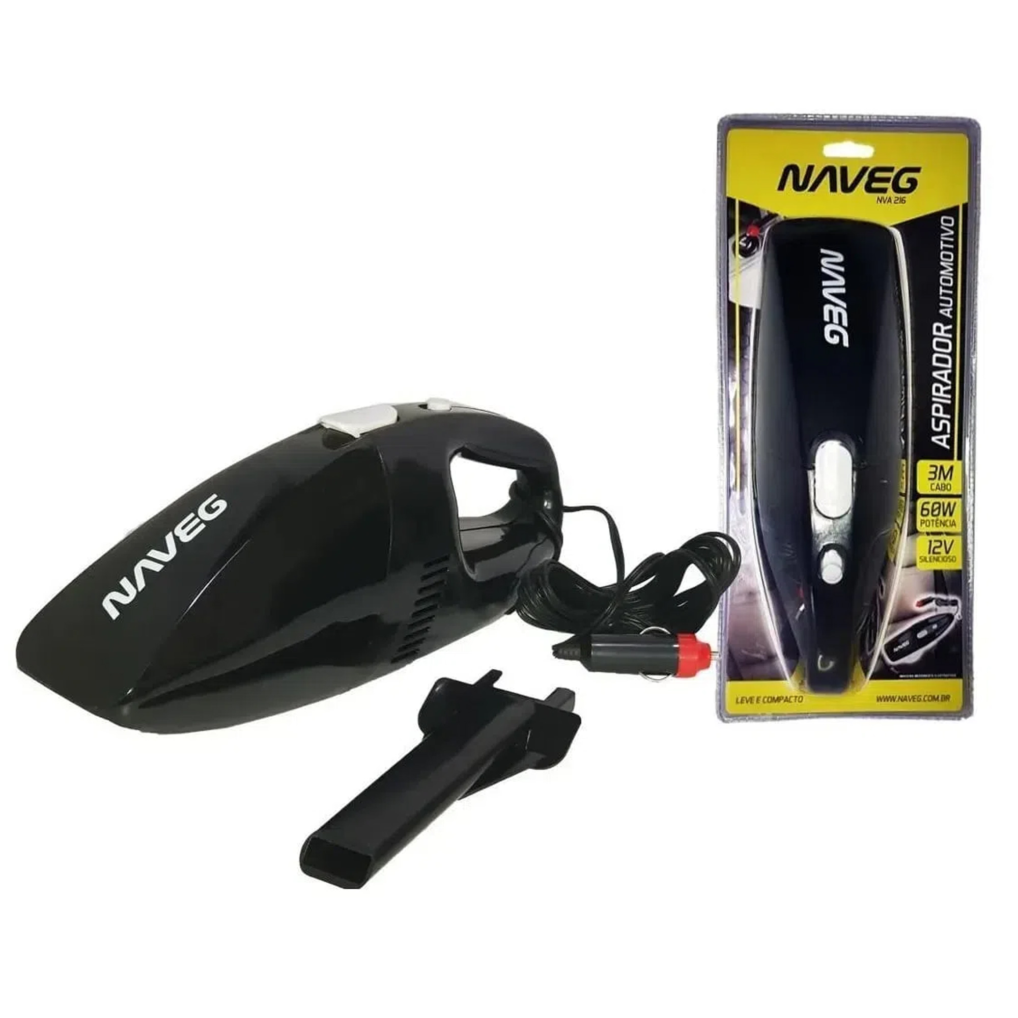Aspirador de Pó Automotivo 60W Cabo 3 Metros 12V Limpeza Prático Multiuso Naveg - NVA 216