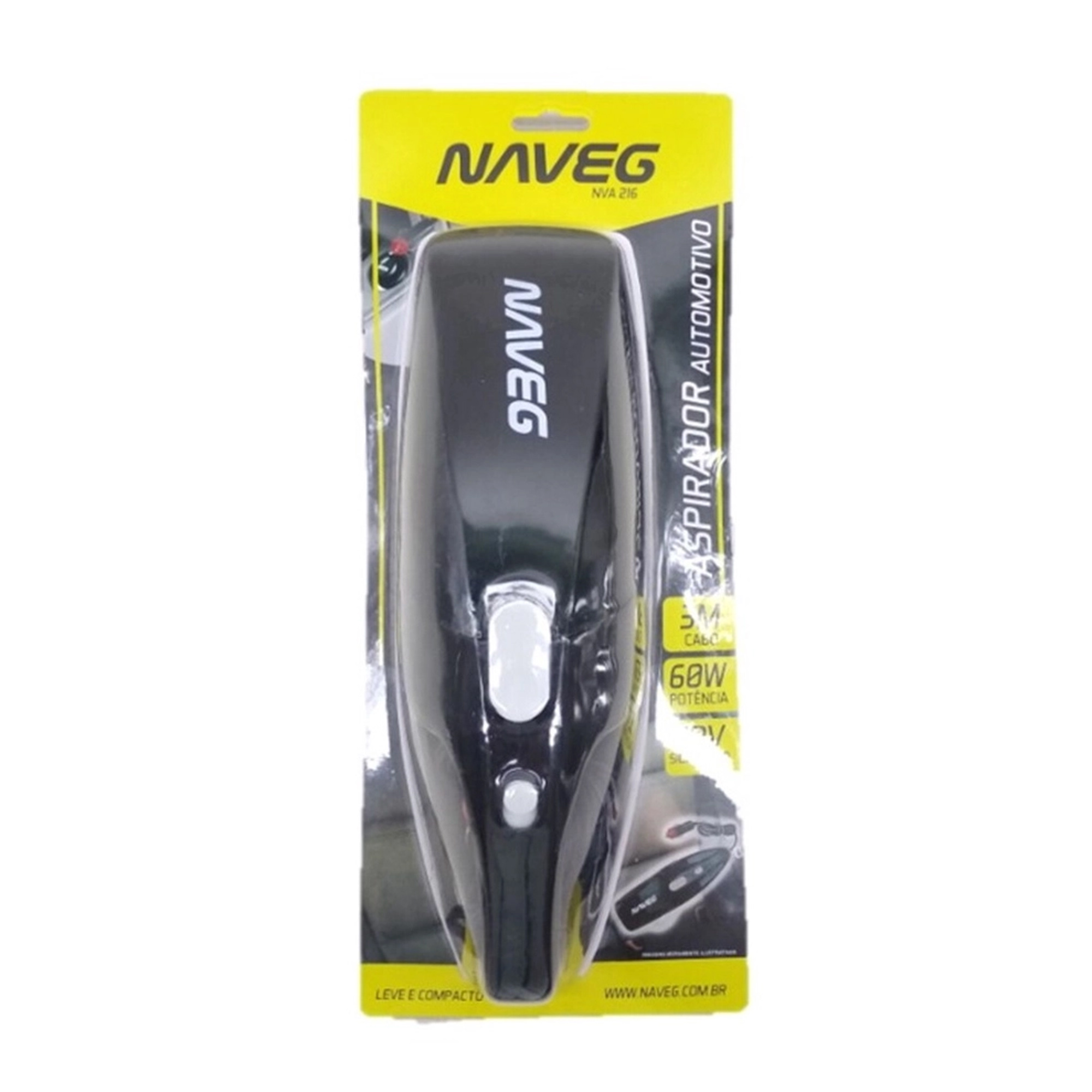 Aspirador de Pó Automotivo 60W Cabo 3 Metros 12V Limpeza Prático Multiuso Naveg - NVA 216