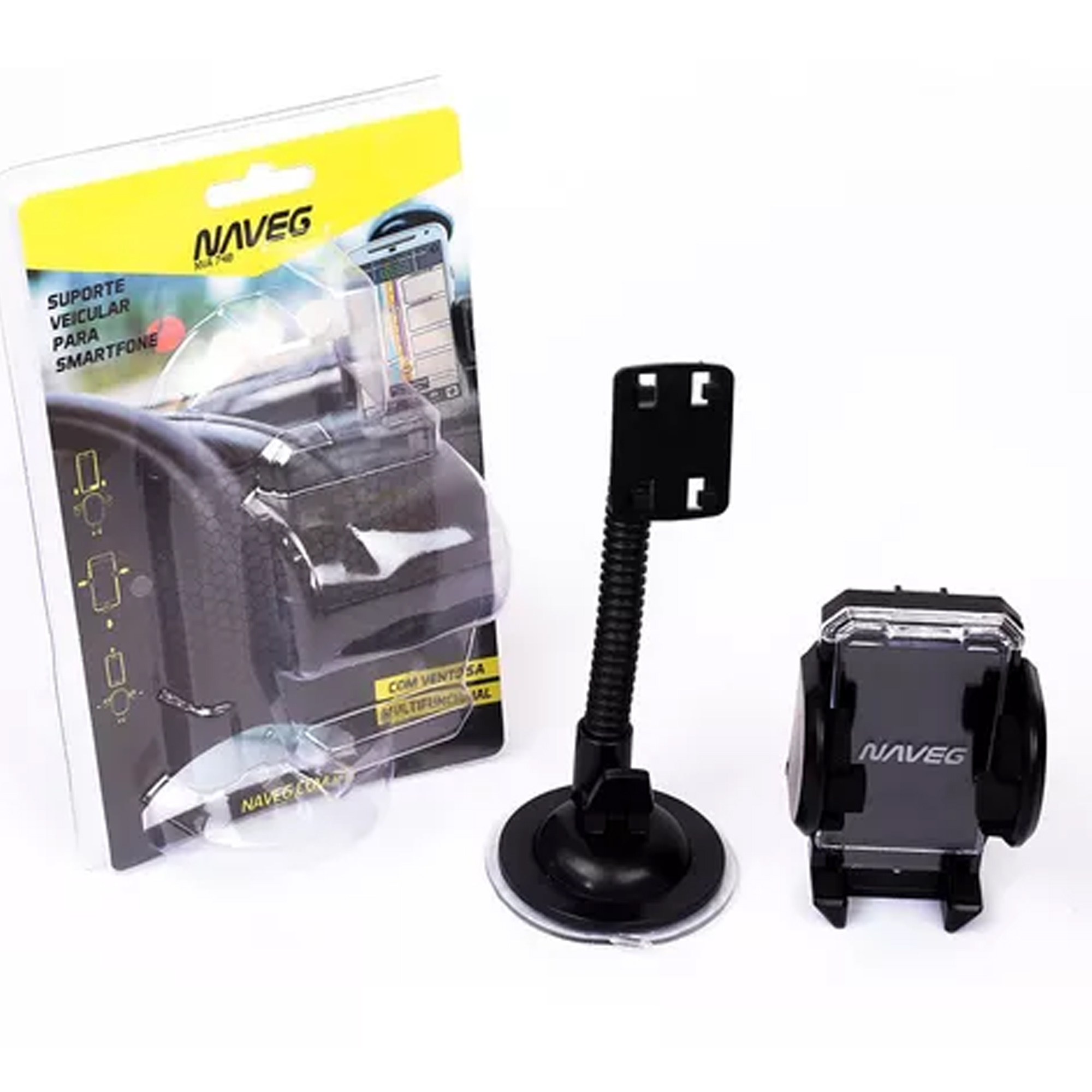 Suporte para Celular Veicular Profissional e Seguro p/ Celular E Gps Carro Naveg - Nva 740