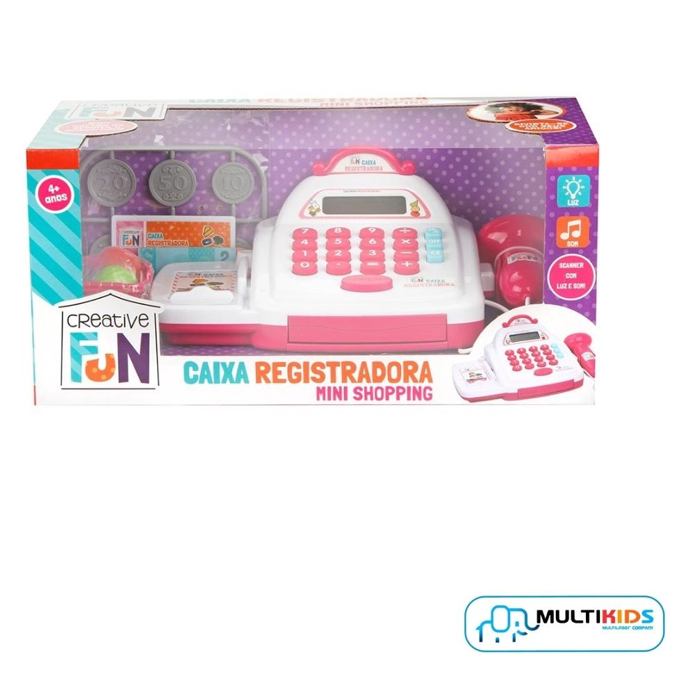 12 UN Brinquedo Creative Fun Caixa Registradora Mini Shopping Rosa Com Acessórios Multikids - BR1182