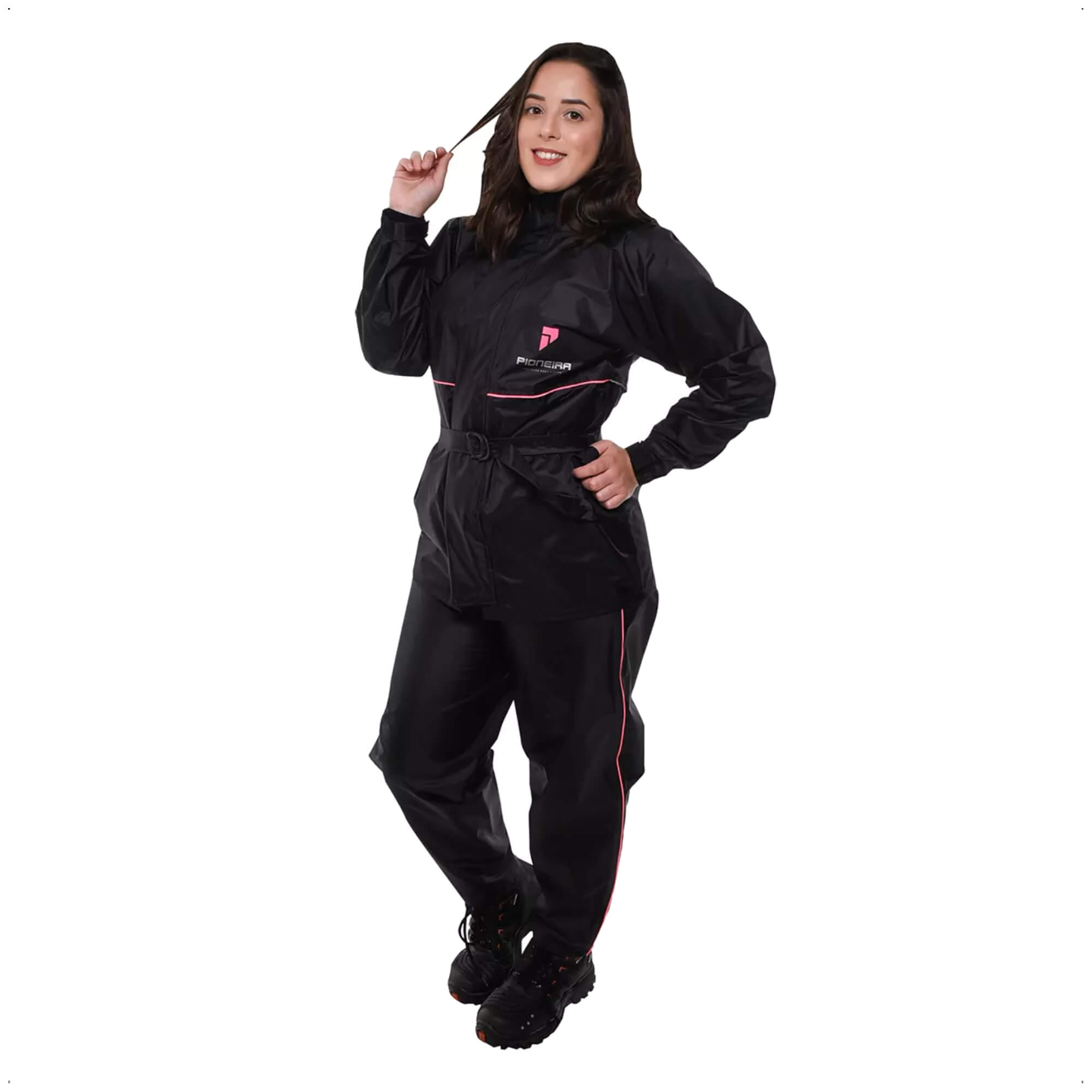 Conjunto Capa de Chuva Feminino Tam G Impermeável Motoqueiro Nylon 0,20mm Pioneira-1101-F-PRE-G