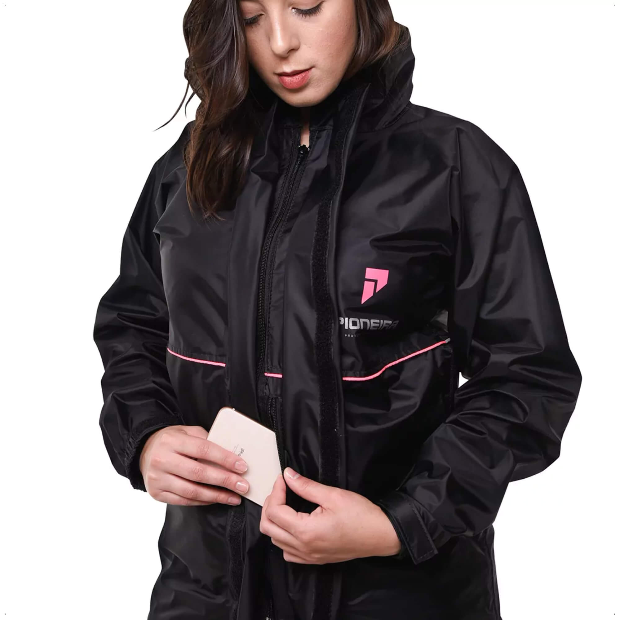 Conjunto Capa de Chuva Feminino Tam G Impermeável Motoqueiro Nylon 0,20mm Pioneira-1101-F-PRE-G