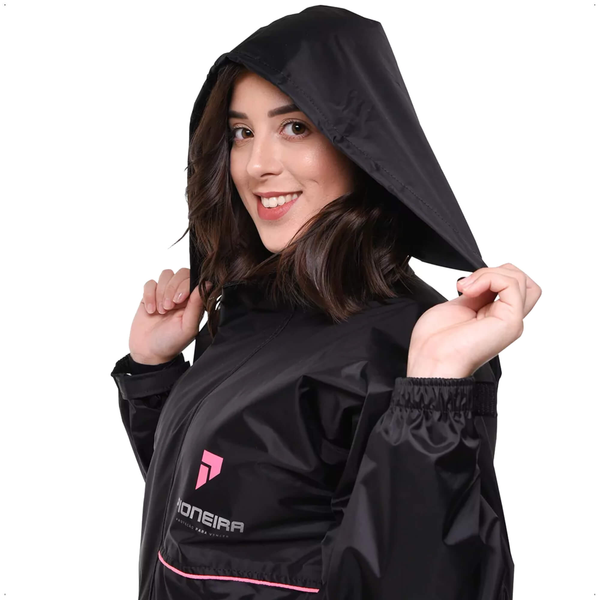 Conjunto Capa de Chuva Feminino Tam G Impermeável Motoqueiro Nylon 0,20mm Pioneira-1101-F-PRE-G