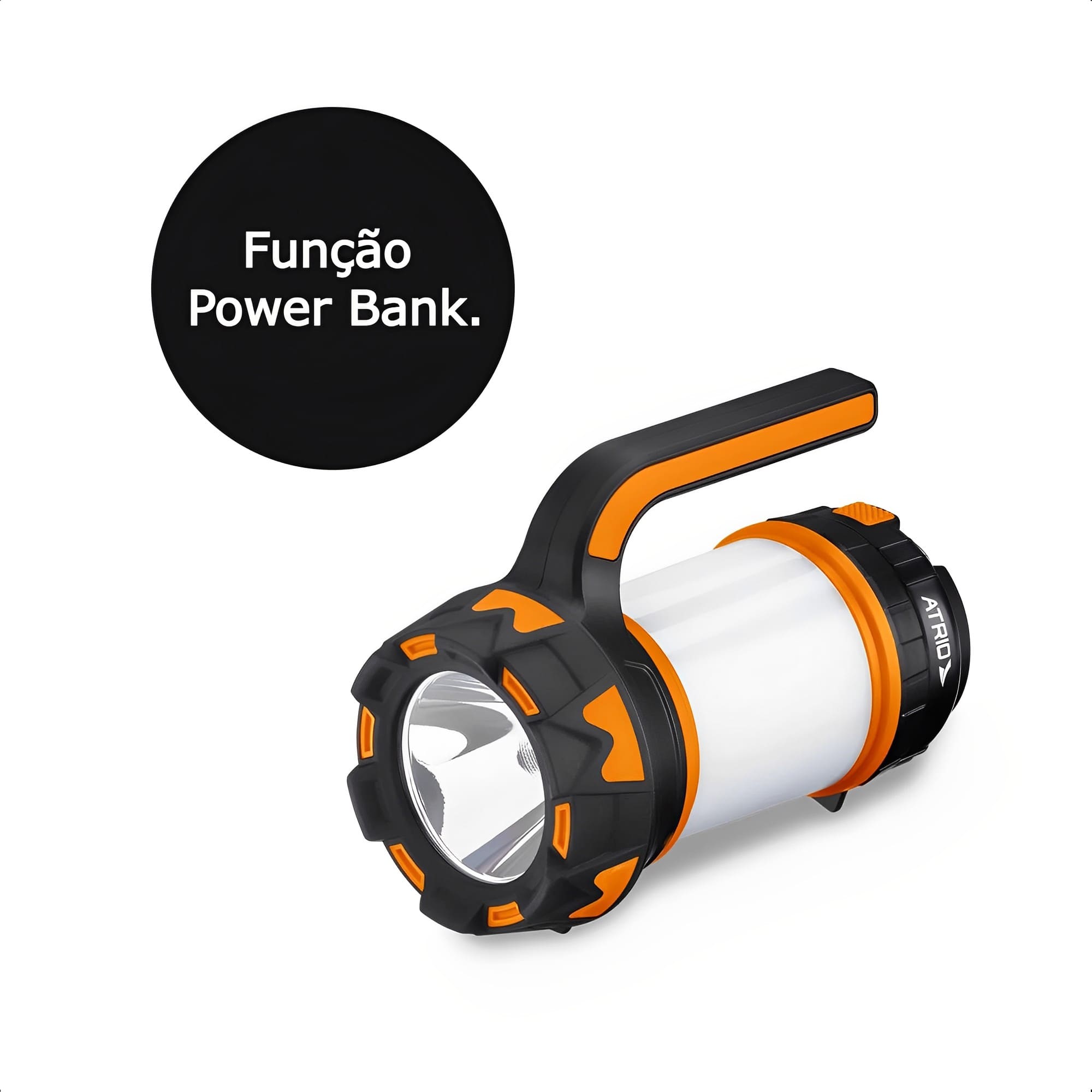 Lanterna Holofote Recarregável Alto Brilho 400 Lumens USB 5W LED 6 Modos de Uso Power Bank Atrio - ES444
